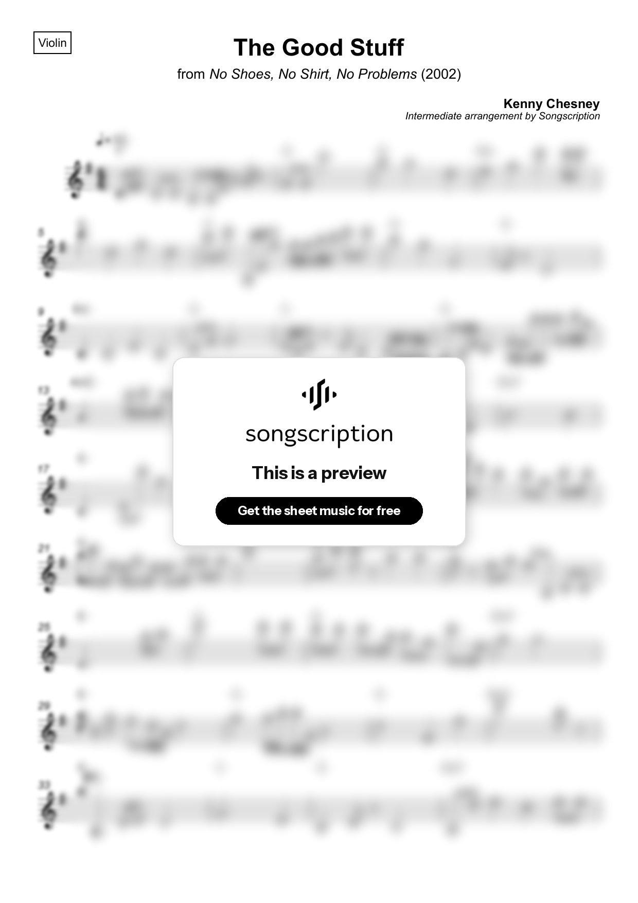 Intermediate Violin Sheet Music for "The Good Stuff" by Kenny Chesney