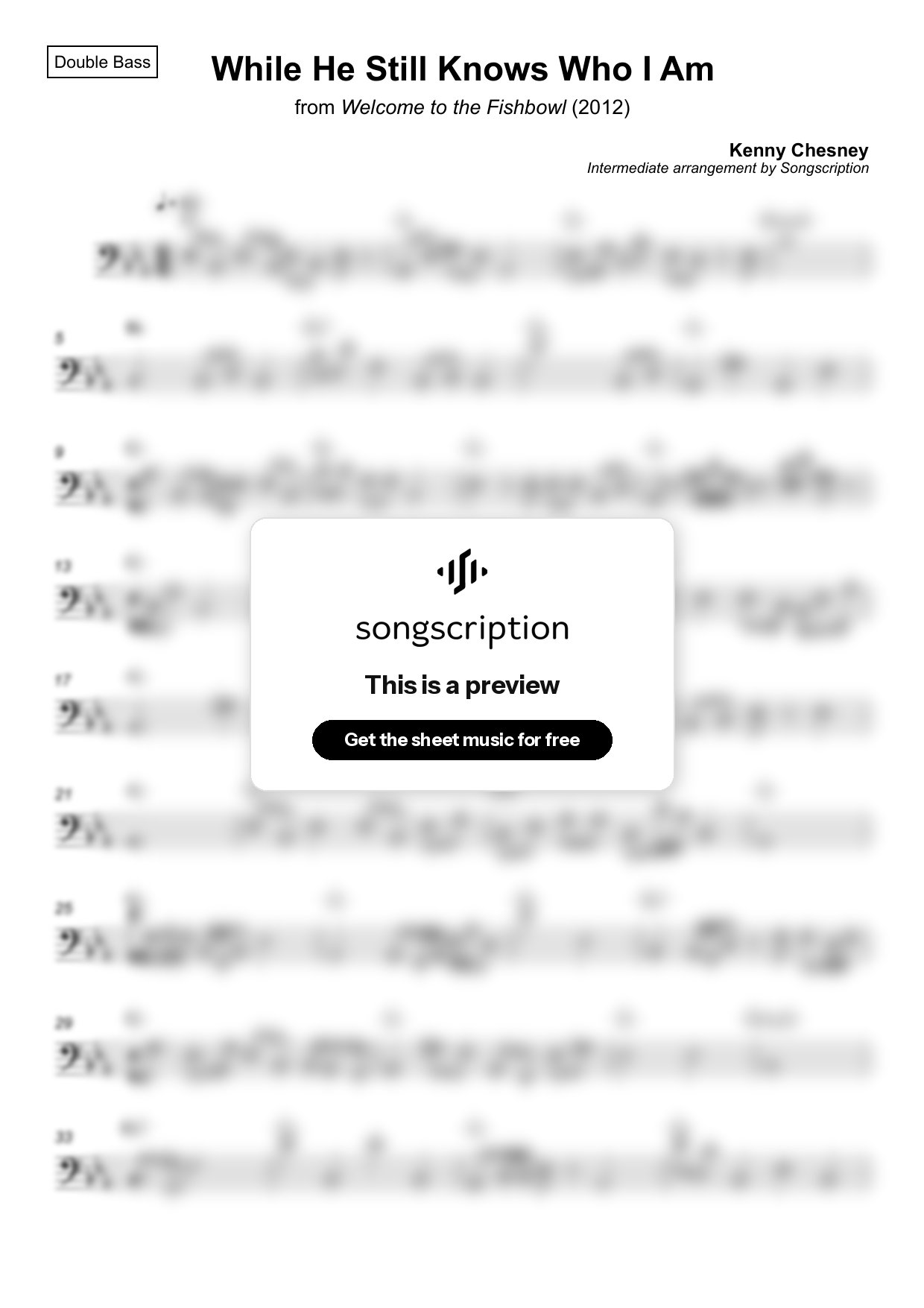 Intermediate Double Bass Sheet Music for "While He Still Knows Who I Am" by Kenny Chesney