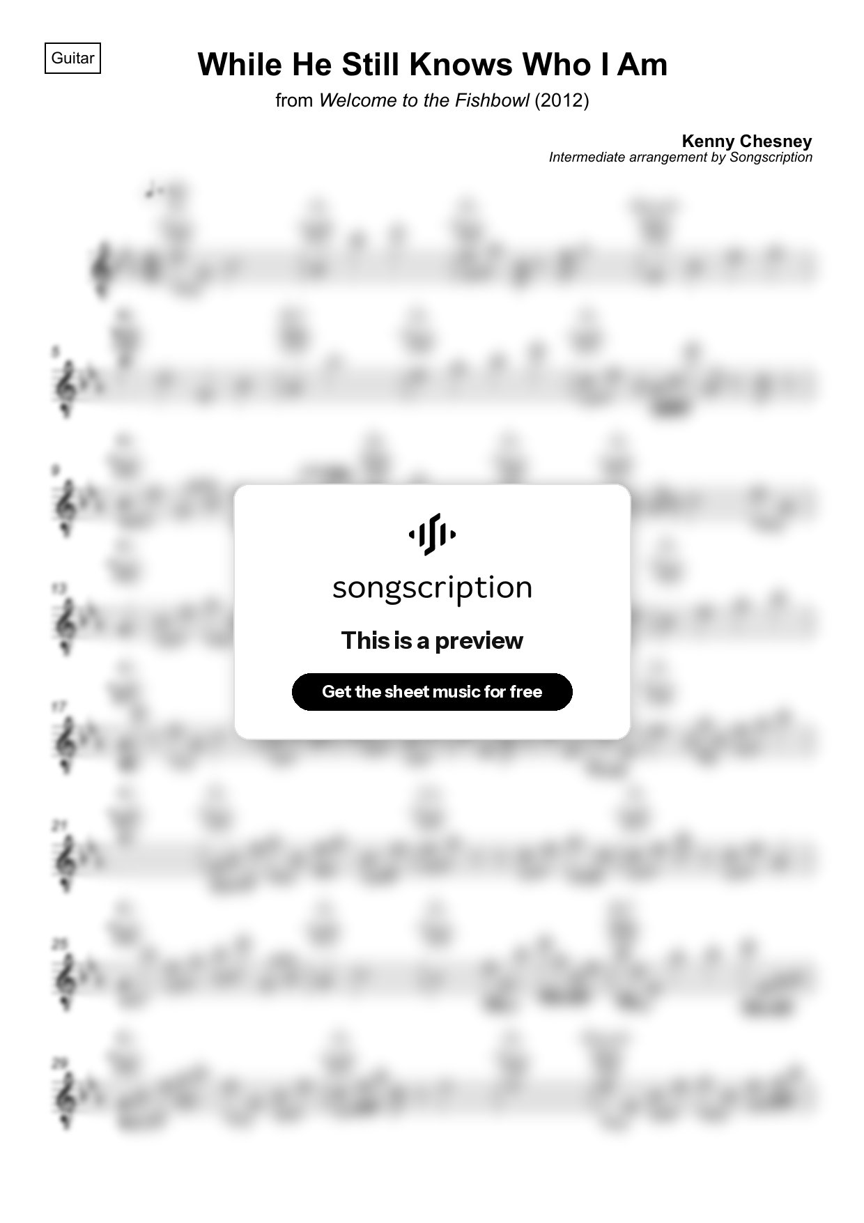 Intermediate Acoustic Guitar Sheet Music for "While He Still Knows Who I Am" by Kenny Chesney