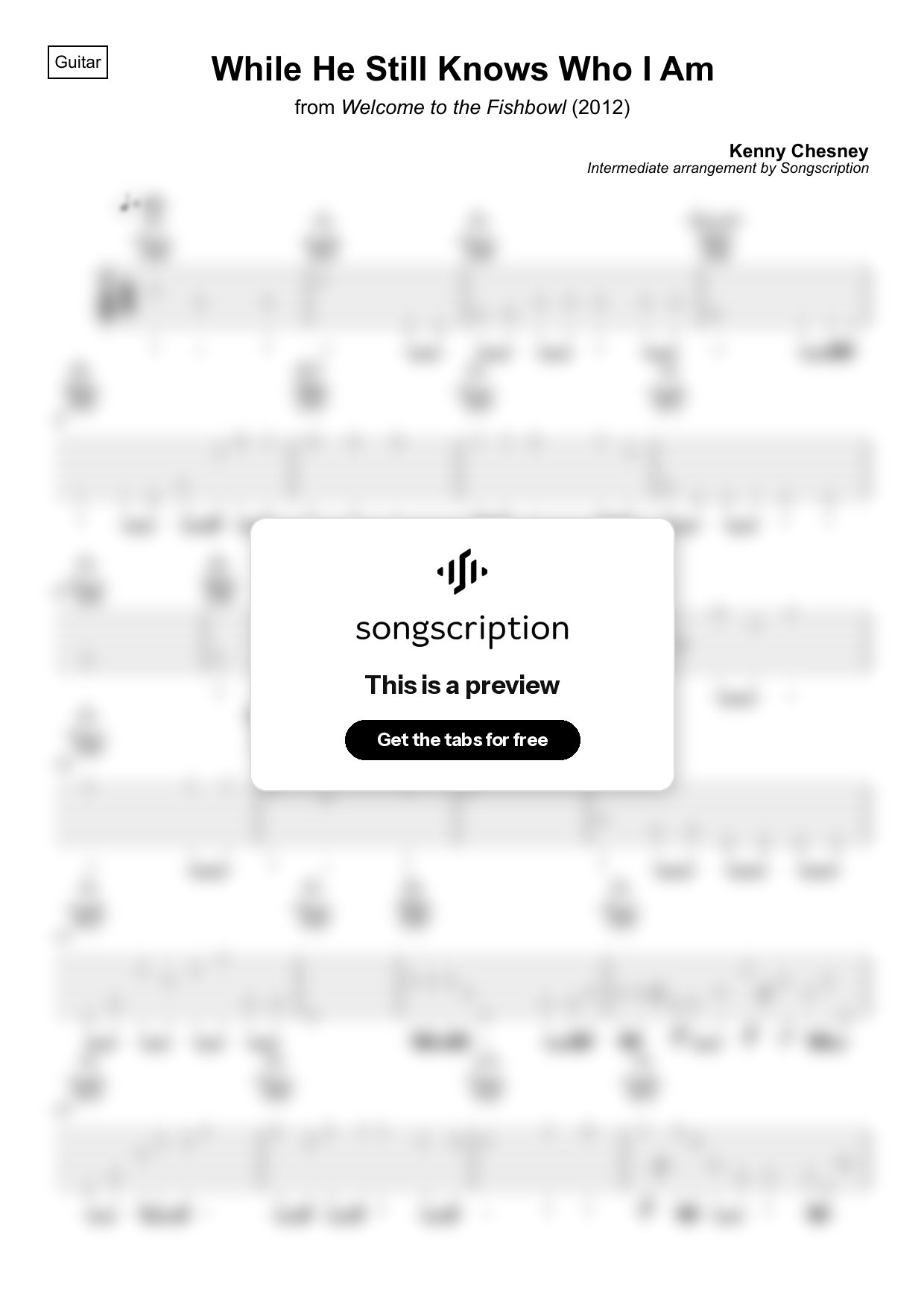 Intermediate Acoustic Guitar Tabs for "While He Still Knows Who I Am" by Kenny Chesney