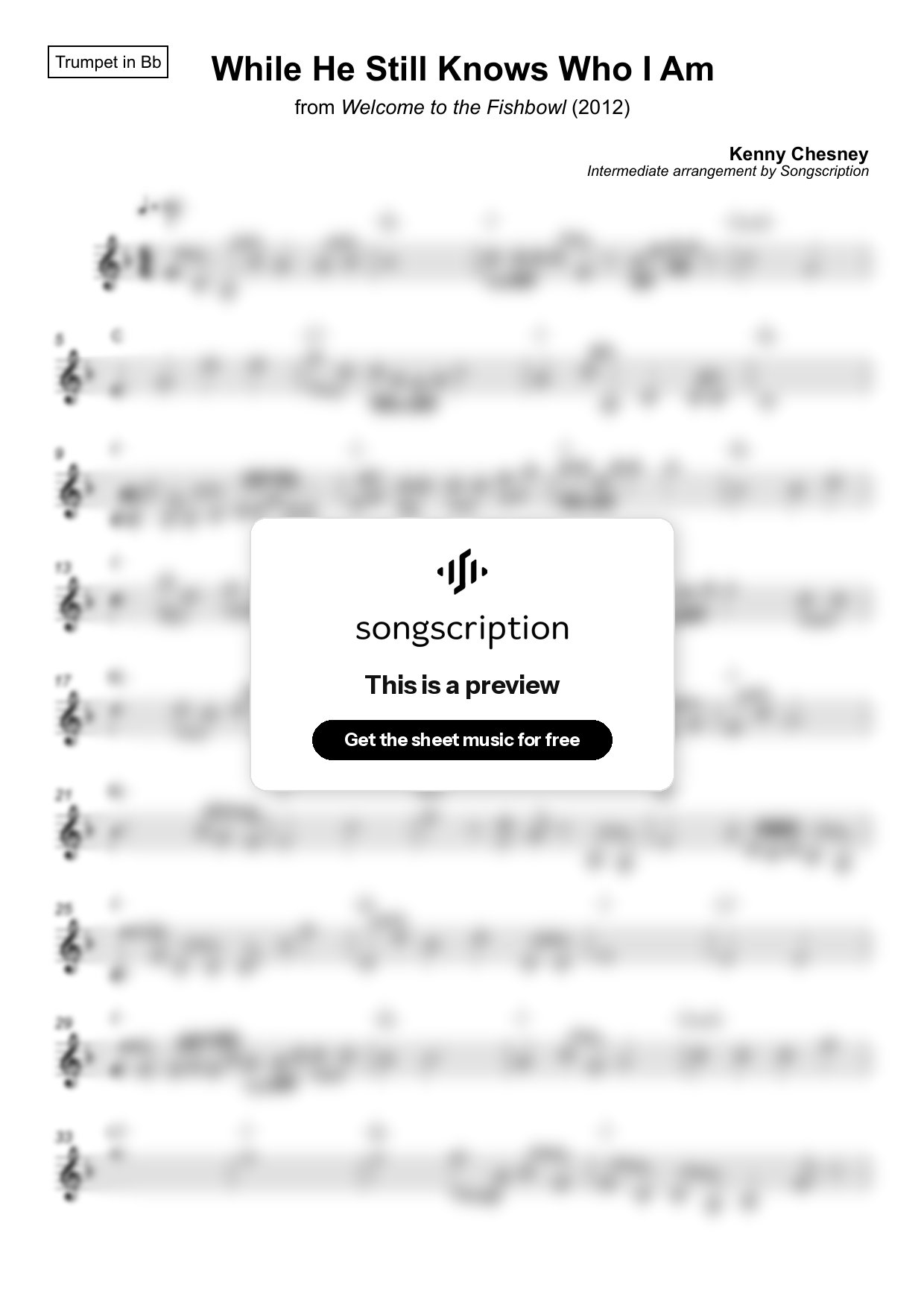 Intermediate Trumpet Sheet Music for "While He Still Knows Who I Am" by Kenny Chesney