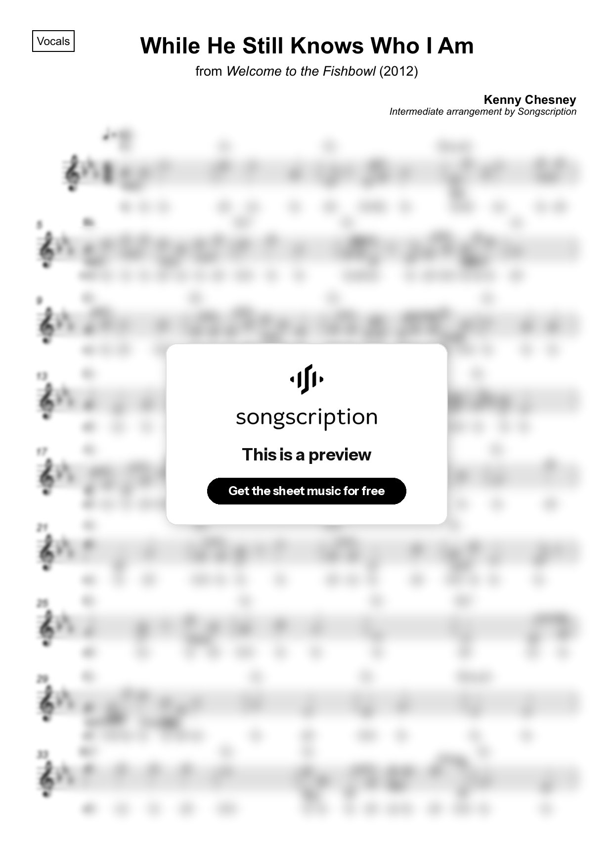 Intermediate Vocals Sheet Music for "While He Still Knows Who I Am" by Kenny Chesney