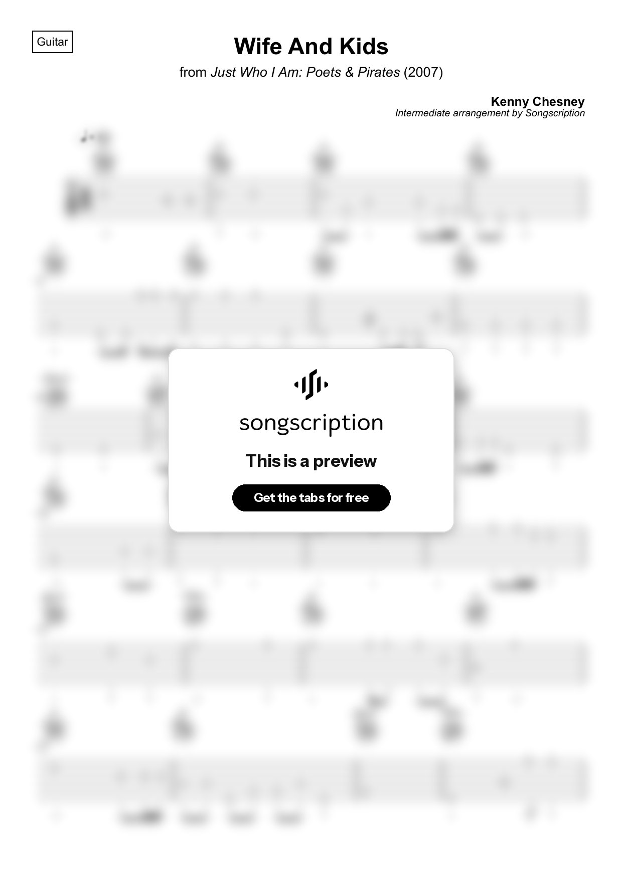 Intermediate Acoustic Guitar Tabs for "Wife And Kids" by Kenny Chesney