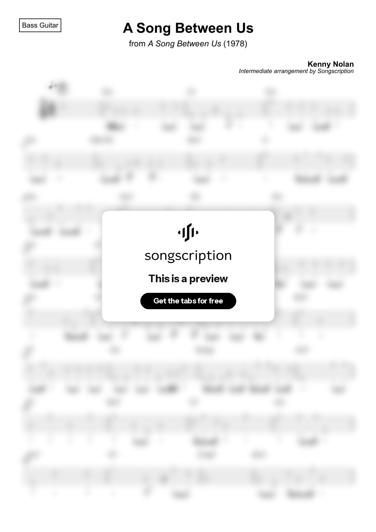Intermediate Bass Guitar Tabs for "A Song Between Us" by Kenny Nolan