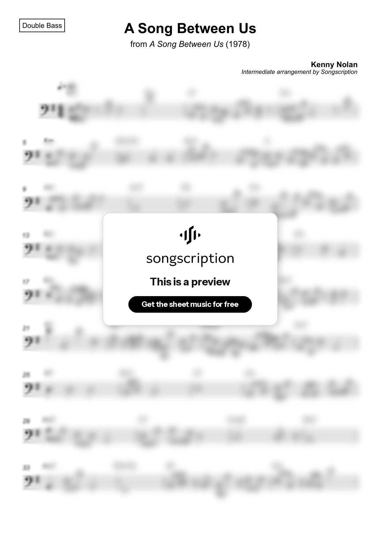 Intermediate Double Bass Sheet Music for "A Song Between Us" by Kenny Nolan