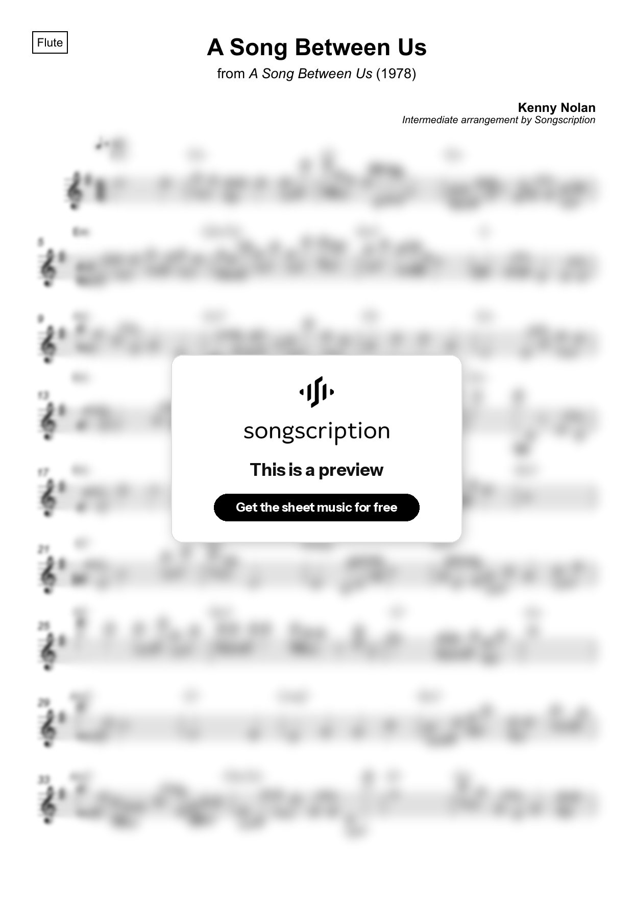 Intermediate Flute Sheet Music for "A Song Between Us" by Kenny Nolan