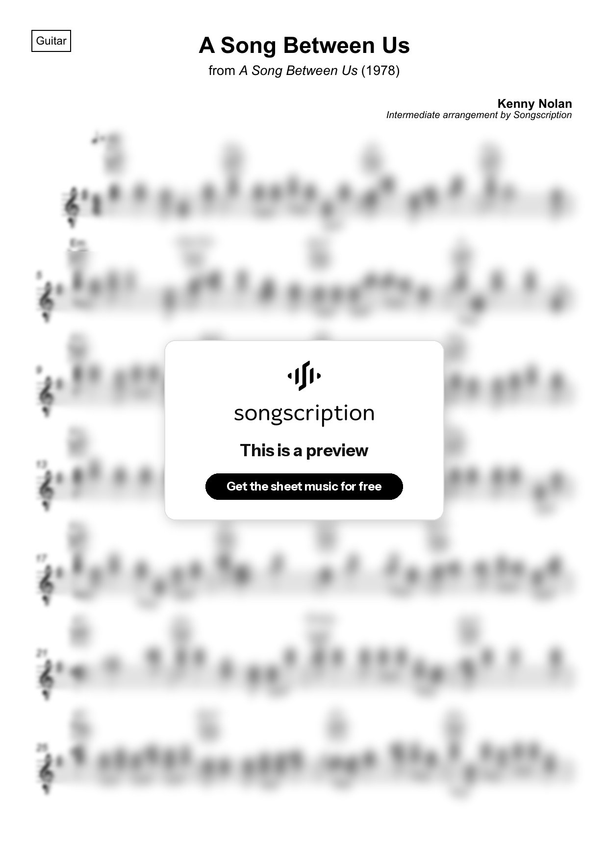 Intermediate Acoustic Guitar Sheet Music for "A Song Between Us" by Kenny Nolan
