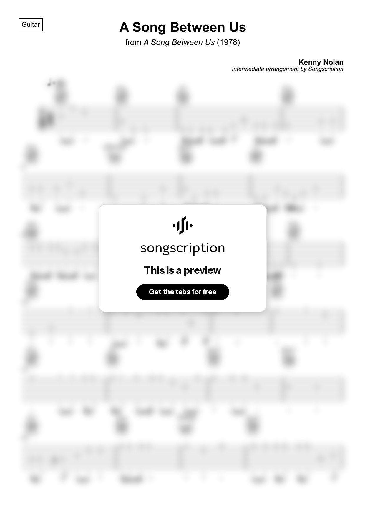 Intermediate Acoustic Guitar Tabs for "A Song Between Us" by Kenny Nolan