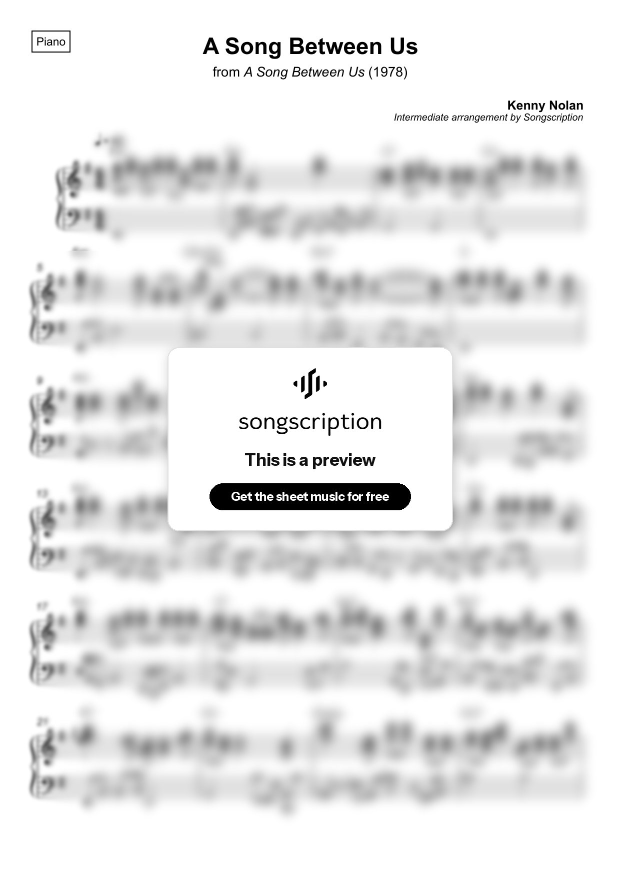 Intermediate Piano Sheet Music for "A Song Between Us" by Kenny Nolan