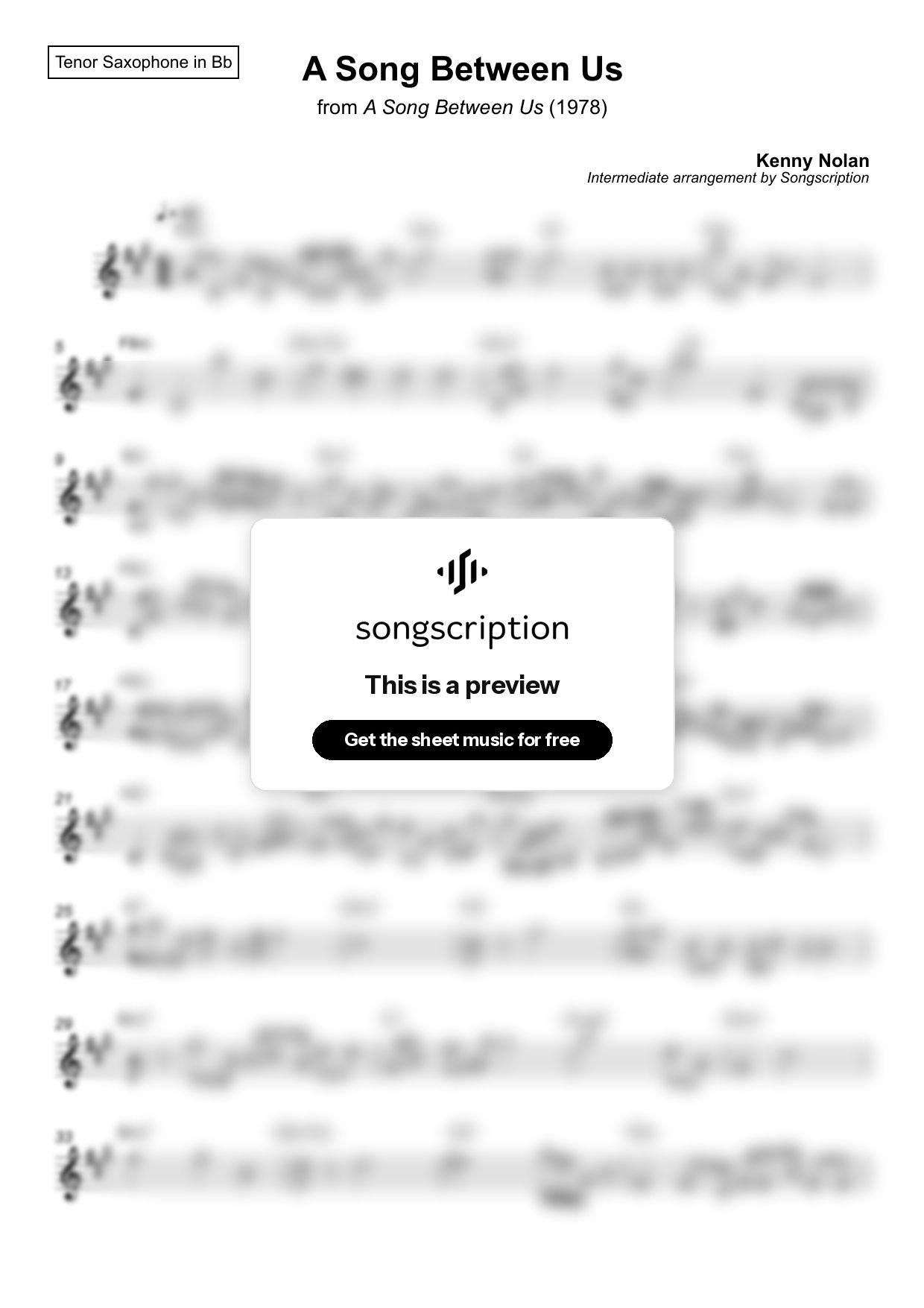 Intermediate Tenor Sax Sheet Music for "A Song Between Us" by Kenny Nolan
