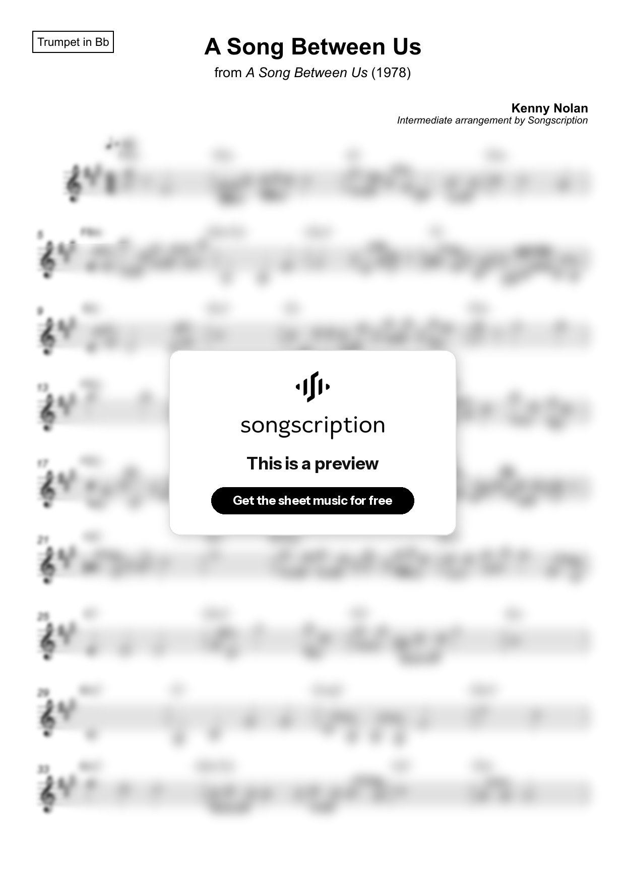 Intermediate Trumpet Sheet Music for "A Song Between Us" by Kenny Nolan