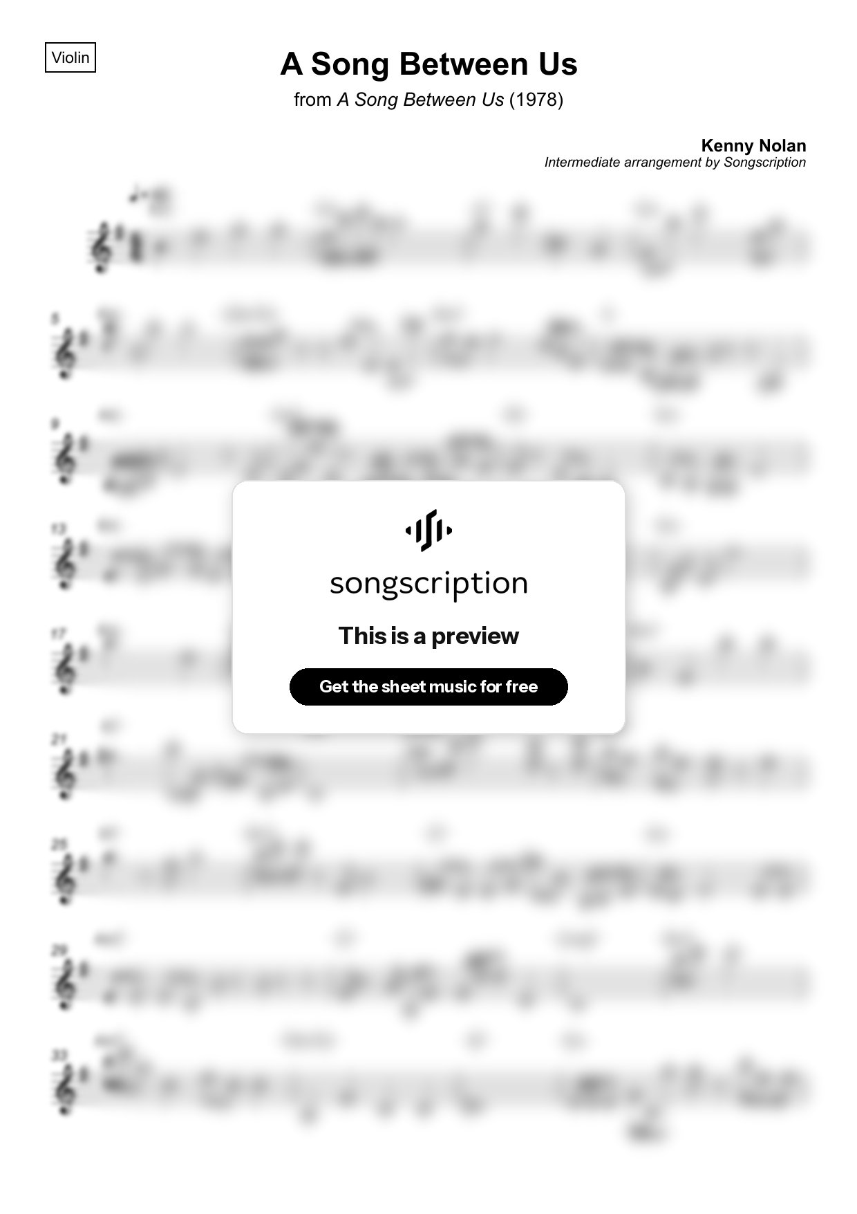 Intermediate Violin Sheet Music for "A Song Between Us" by Kenny Nolan