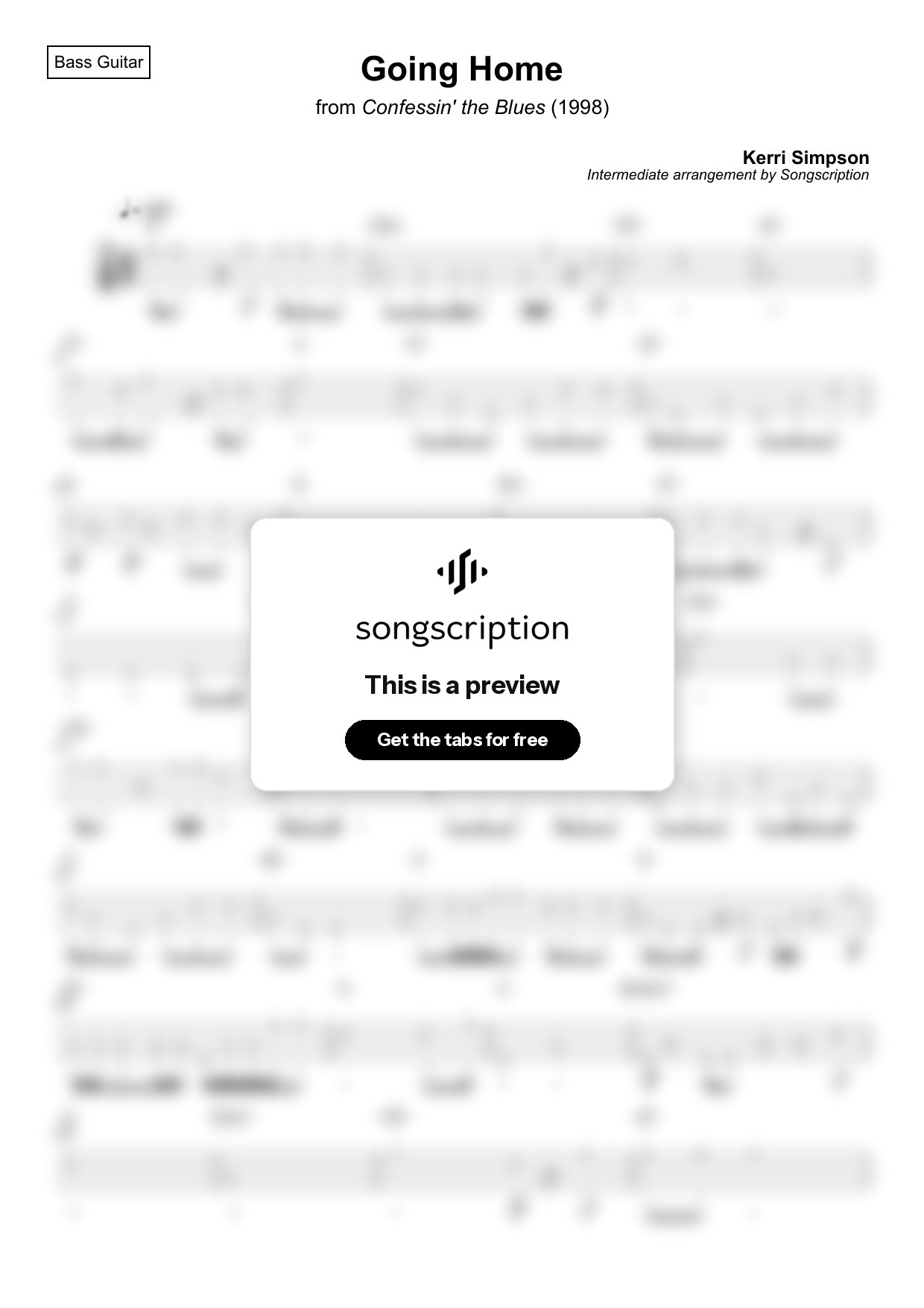 Intermediate Bass Guitar Tabs for "Going Home" by Kerri Simpson