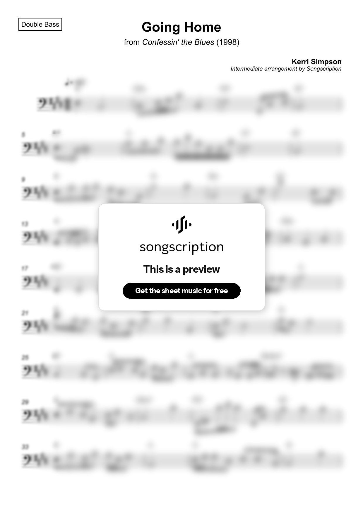 Intermediate Double Bass Sheet Music for "Going Home" by Kerri Simpson