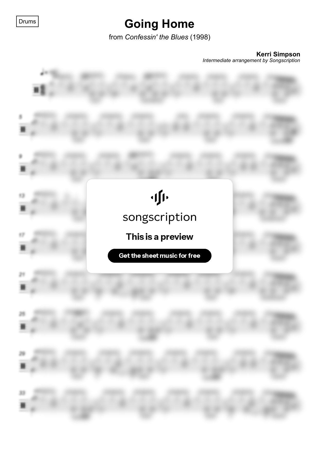 Intermediate Drums Sheet Music for "Going Home" by Kerri Simpson