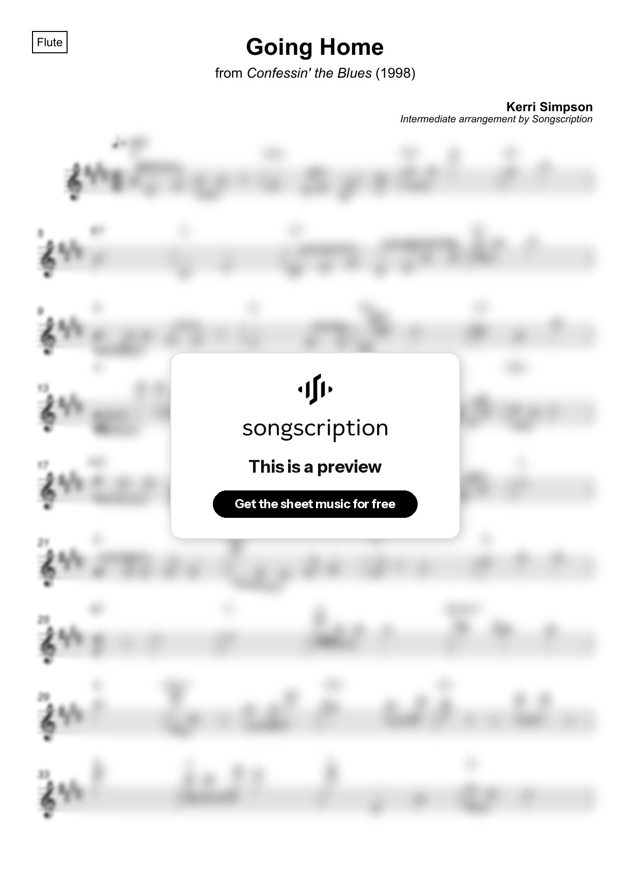 Intermediate Flute Sheet Music for "Going Home" by Kerri Simpson