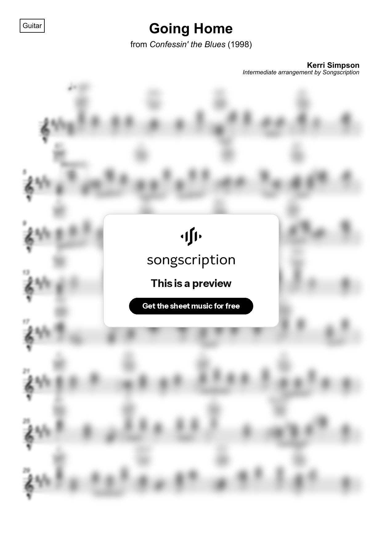 Intermediate Acoustic Guitar Sheet Music for "Going Home" by Kerri Simpson