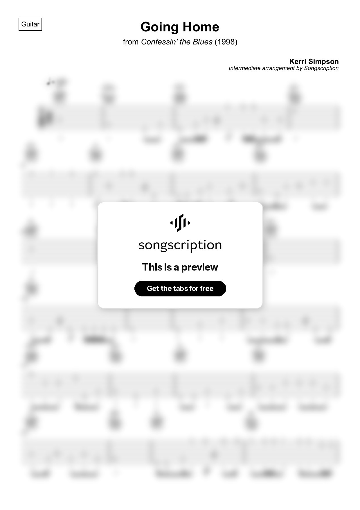 Intermediate Acoustic Guitar Tabs for "Going Home" by Kerri Simpson