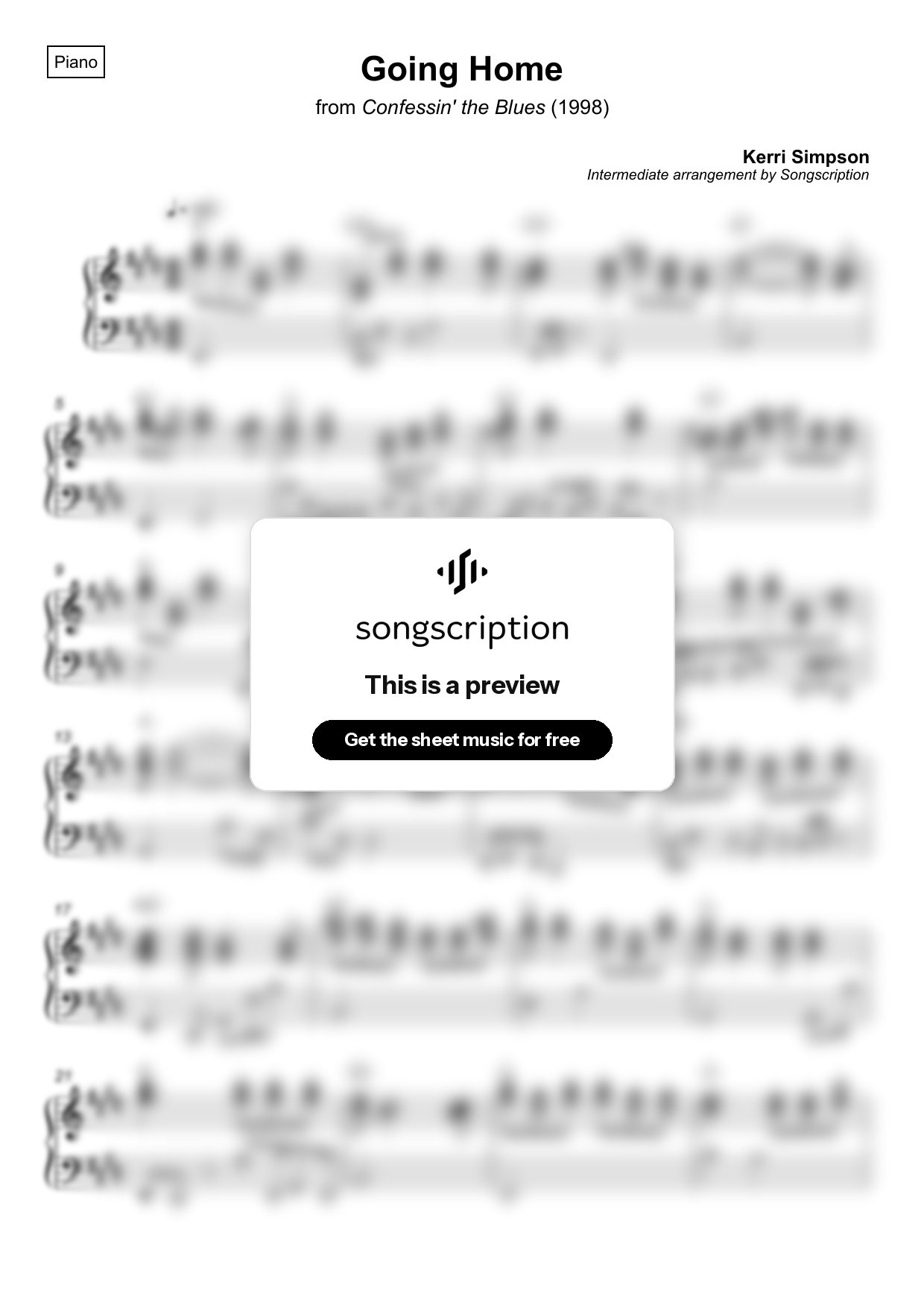 Intermediate Piano Sheet Music for "Going Home" by Kerri Simpson