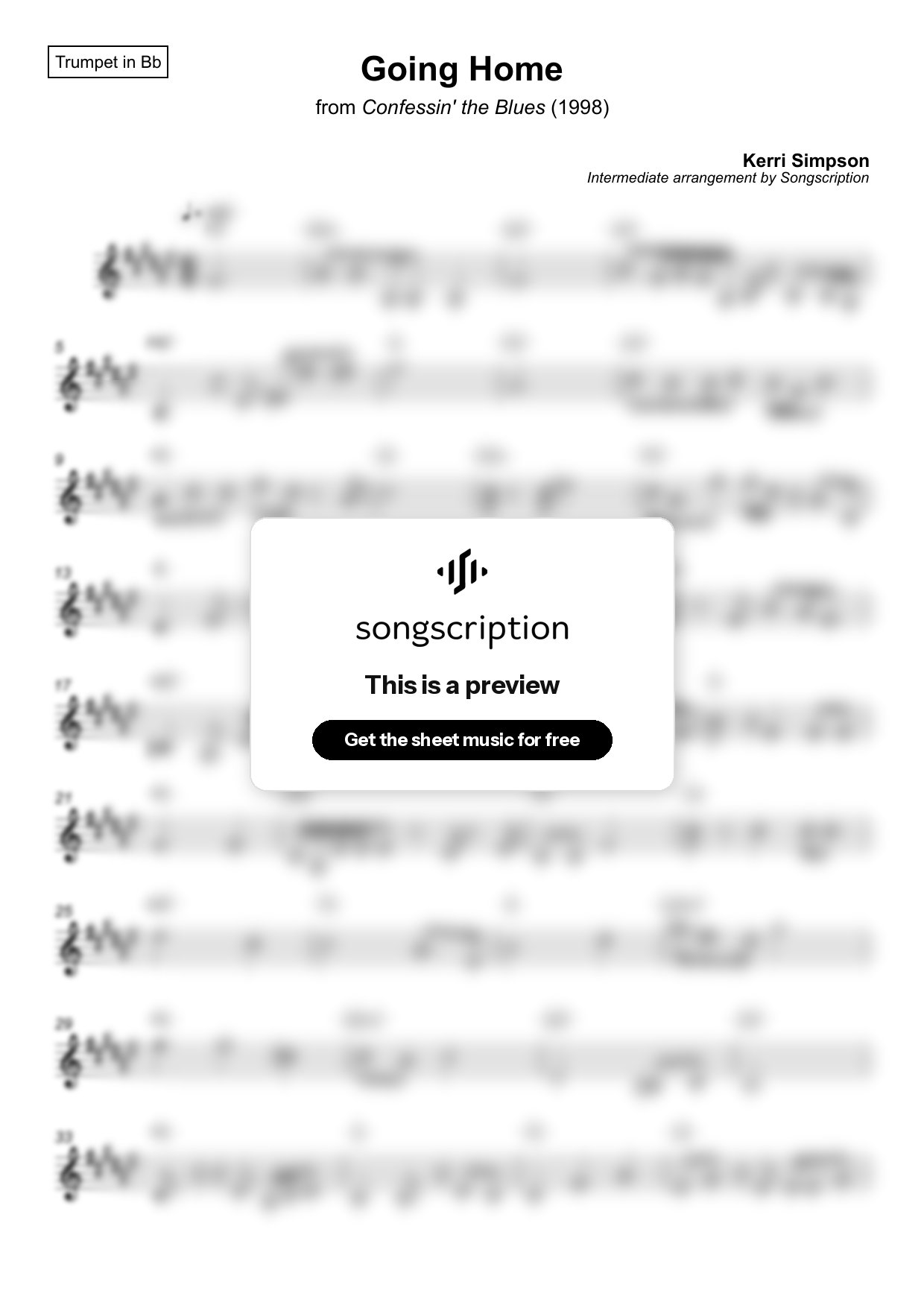Intermediate Trumpet Sheet Music for "Going Home" by Kerri Simpson