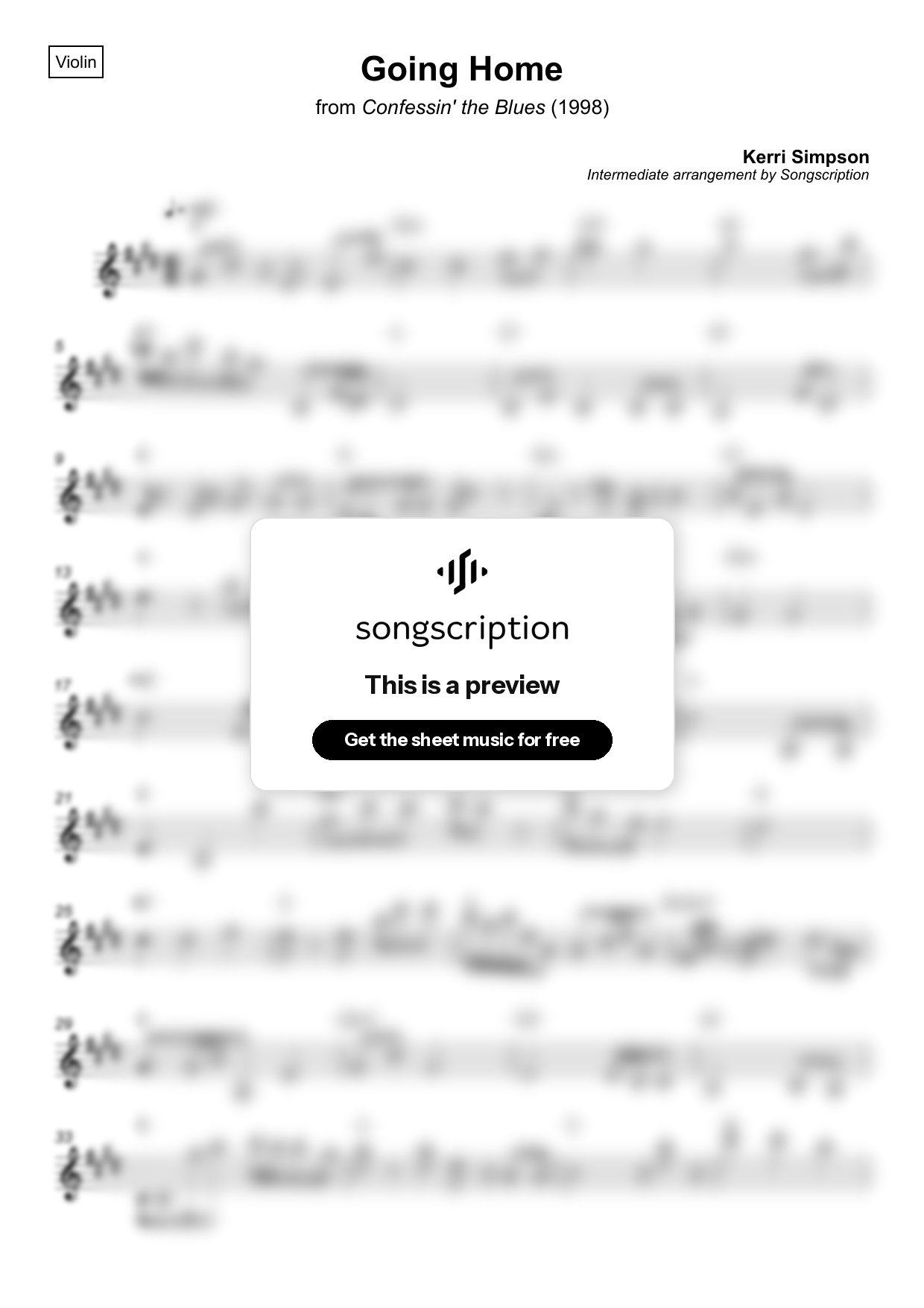 Intermediate Violin Sheet Music for "Going Home" by Kerri Simpson
