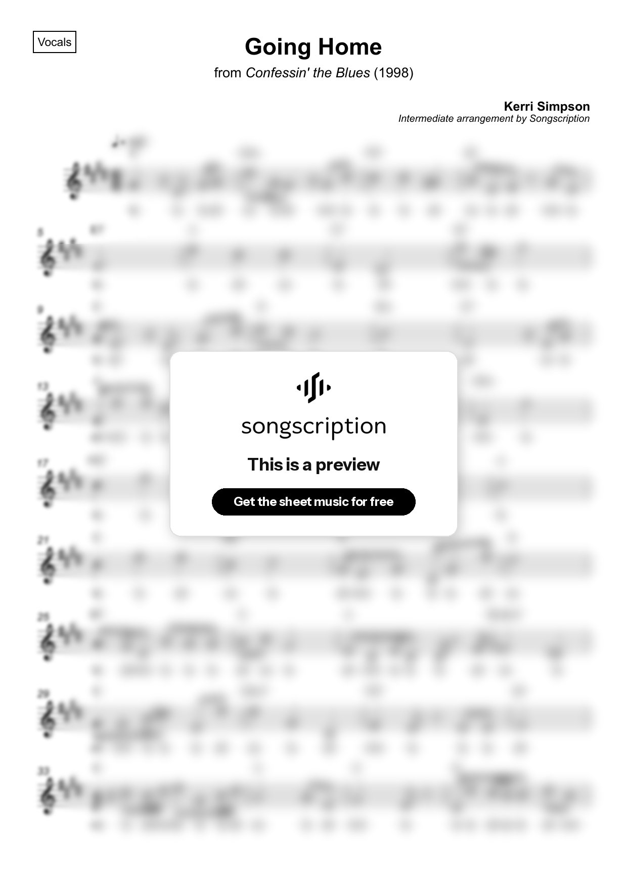 Intermediate Vocals Sheet Music for "Going Home" by Kerri Simpson