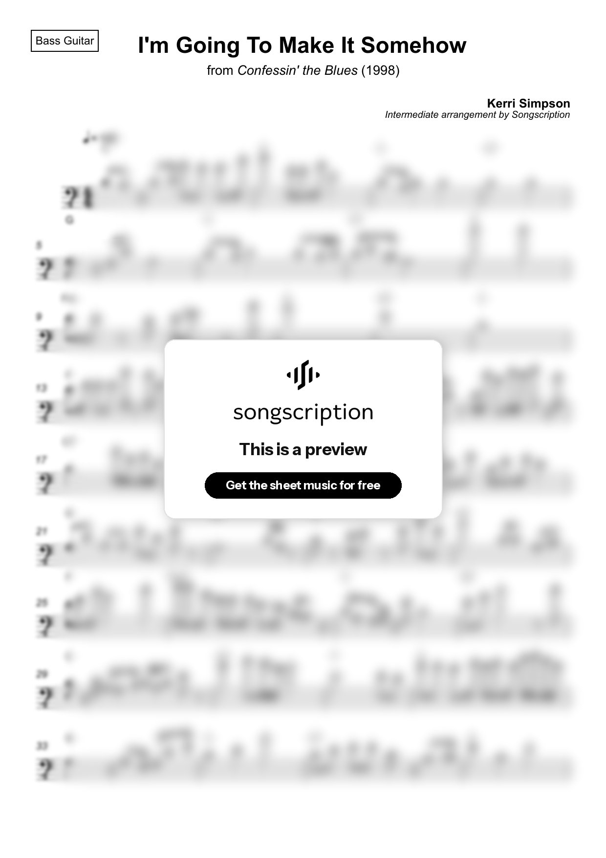 Intermediate Bass Guitar Sheet Music for "I'm Going To Make It Somehow" by Kerri Simpson
