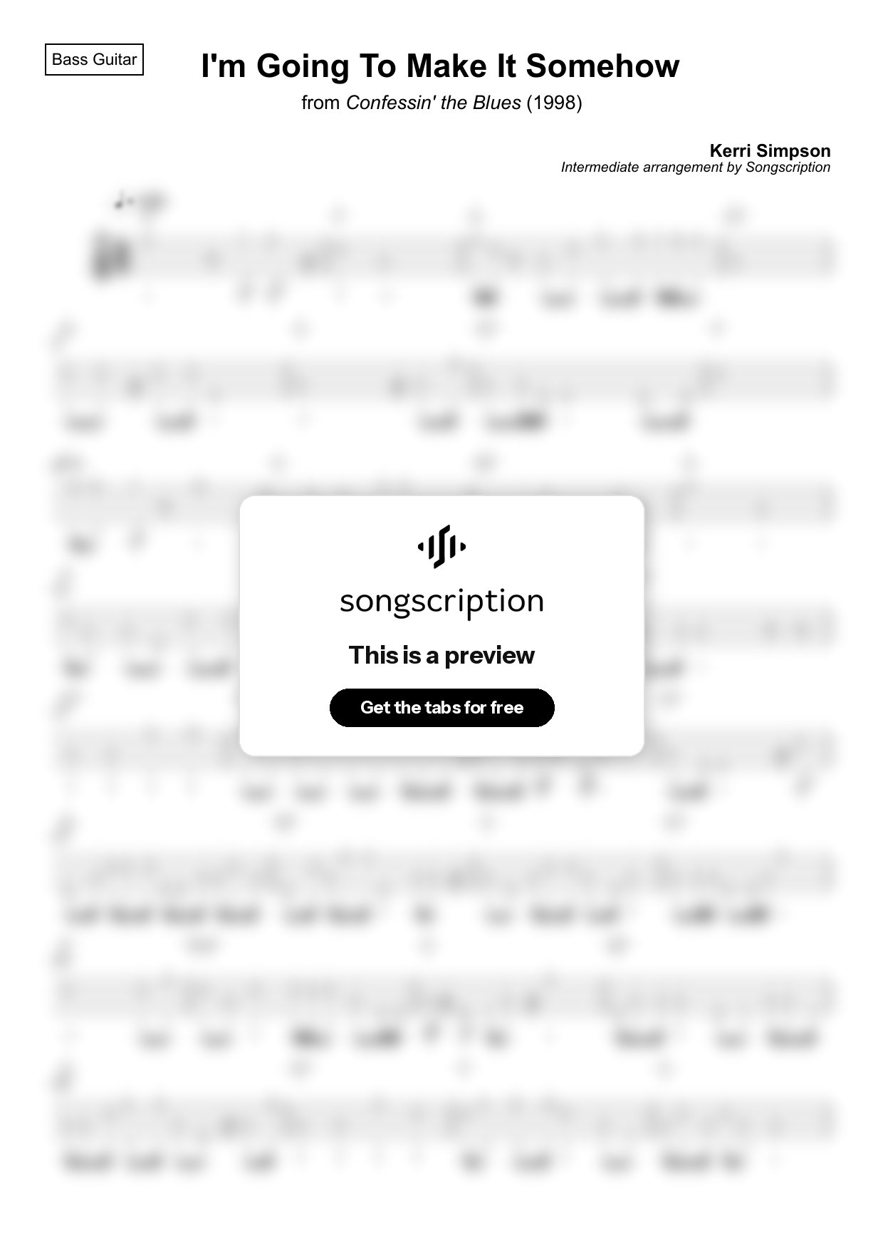 Intermediate Bass Guitar Tabs for "I'm Going To Make It Somehow" by Kerri Simpson