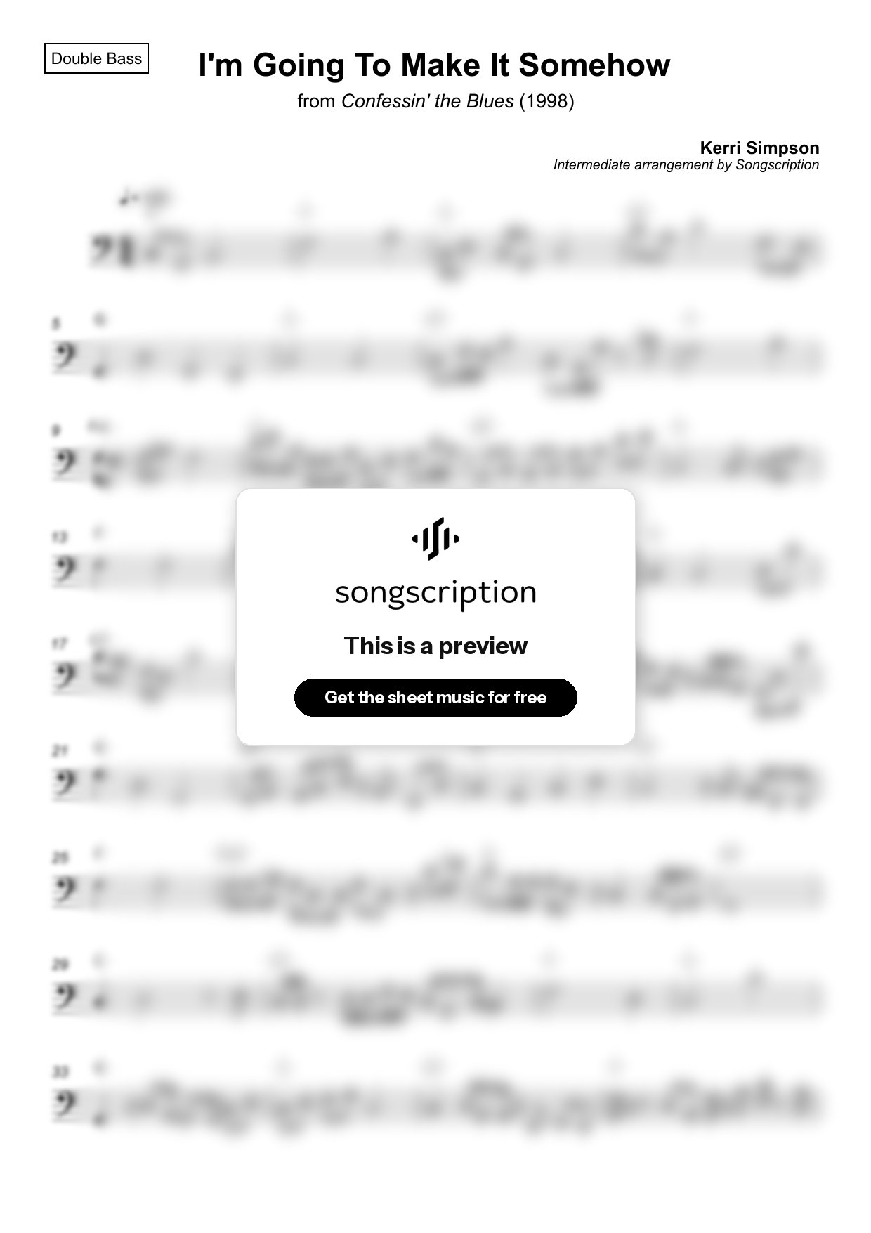 Intermediate Double Bass Sheet Music for "I'm Going To Make It Somehow" by Kerri Simpson