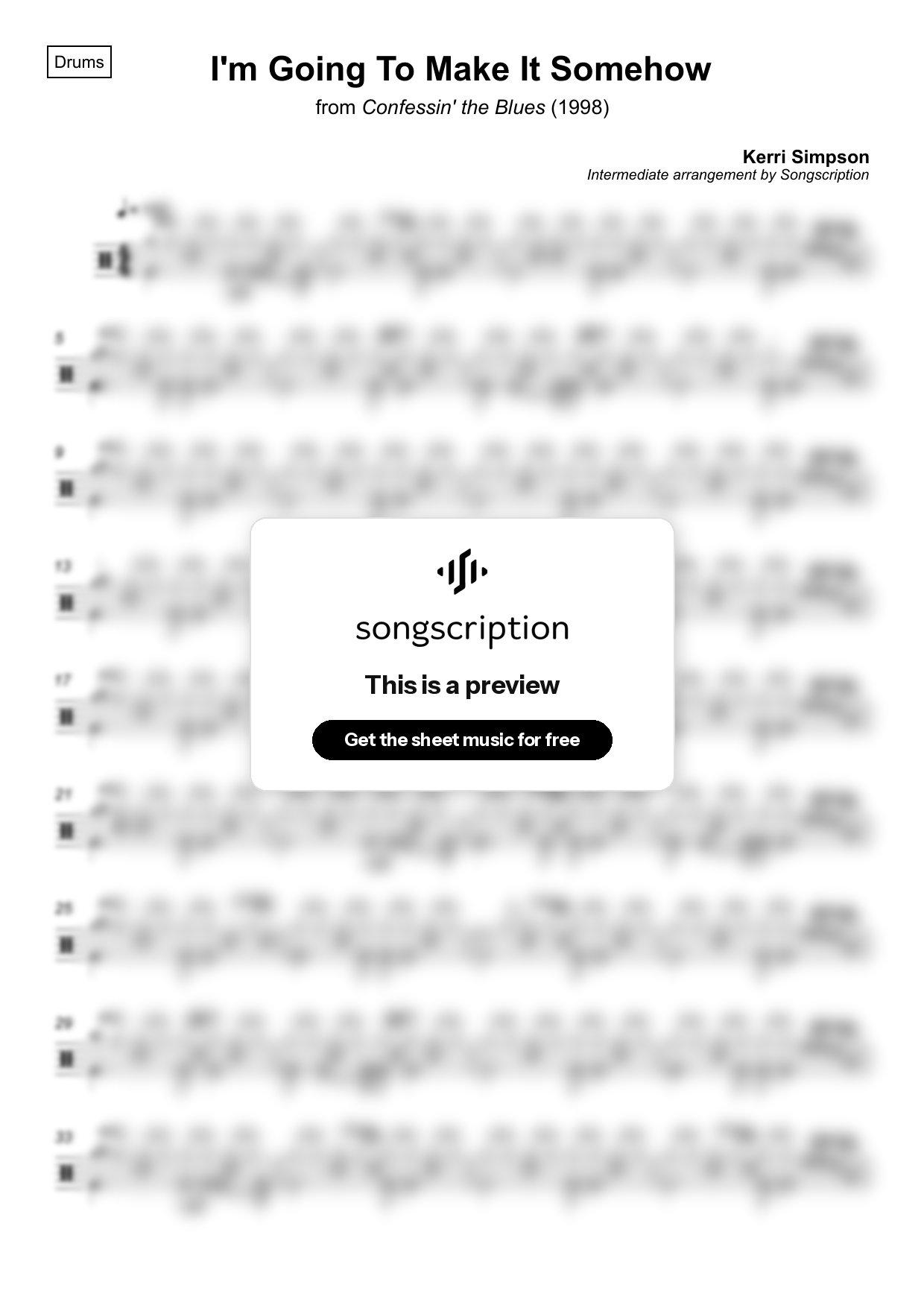 Intermediate Drums Sheet Music for "I'm Going To Make It Somehow" by Kerri Simpson