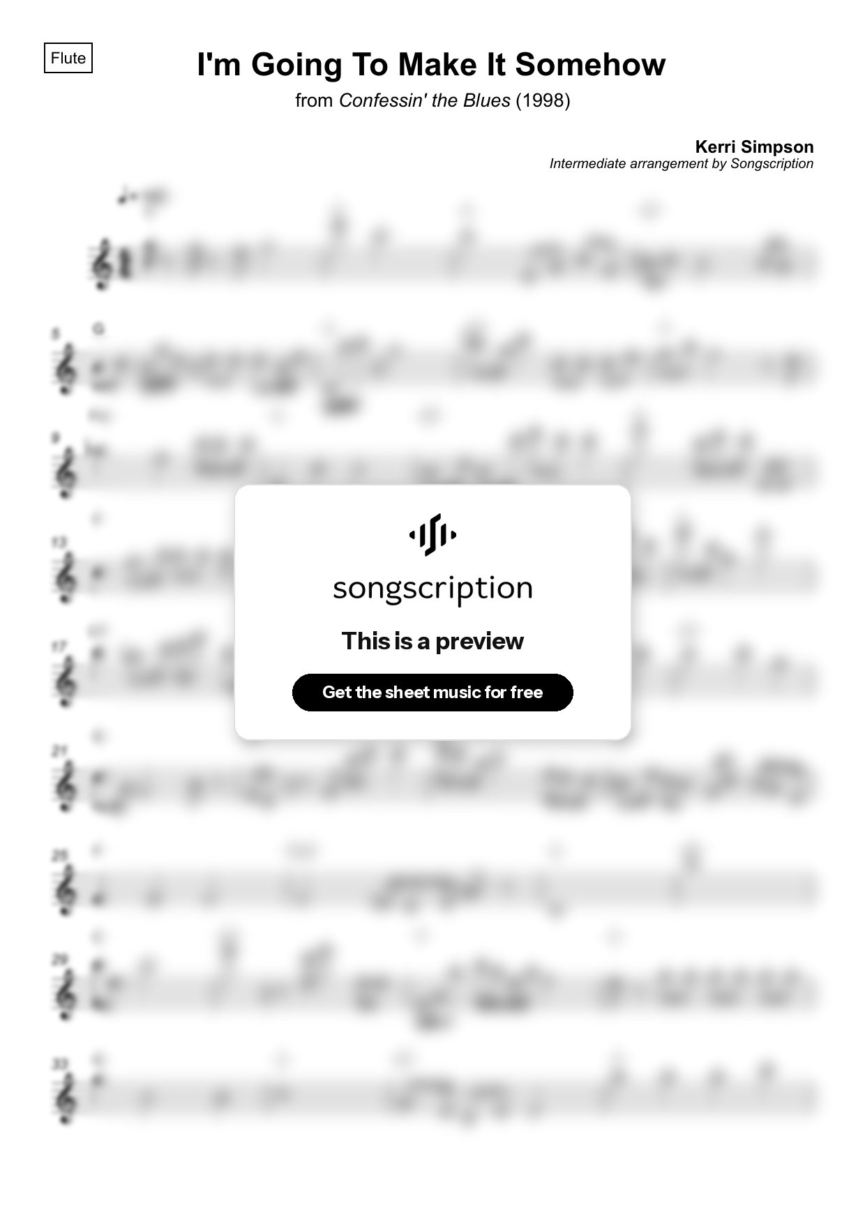 Intermediate Flute Sheet Music for "I'm Going To Make It Somehow" by Kerri Simpson