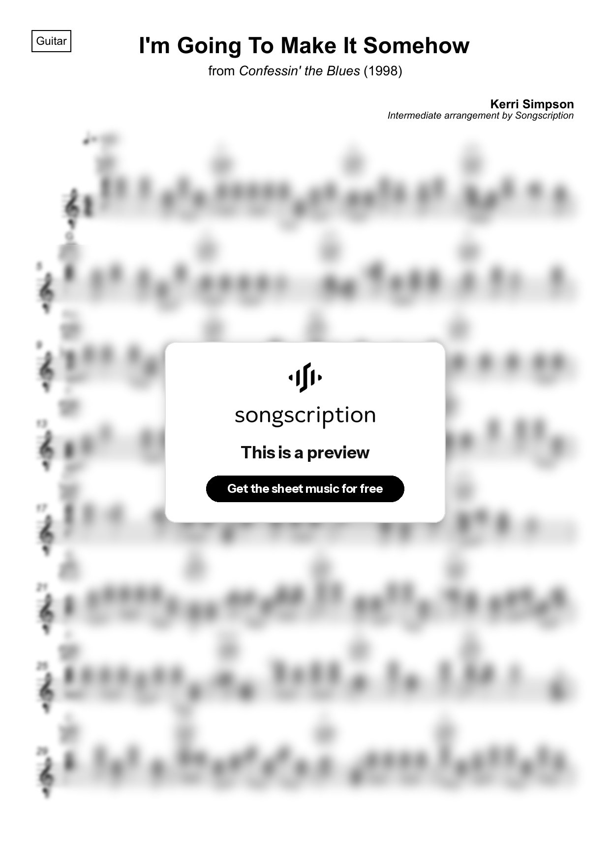 Intermediate Acoustic Guitar Sheet Music for "I'm Going To Make It Somehow" by Kerri Simpson