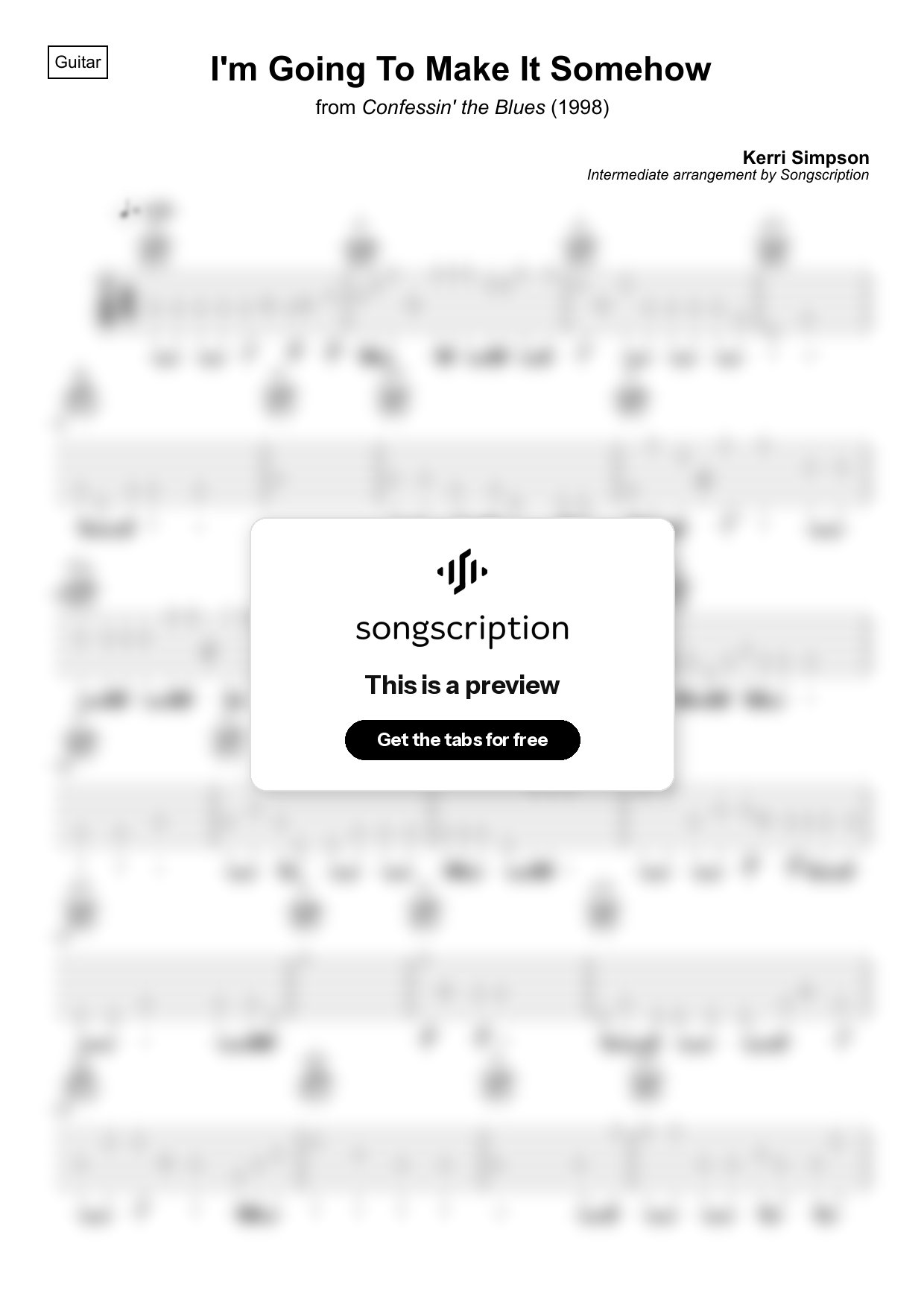 Intermediate Acoustic Guitar Tabs for "I'm Going To Make It Somehow" by Kerri Simpson