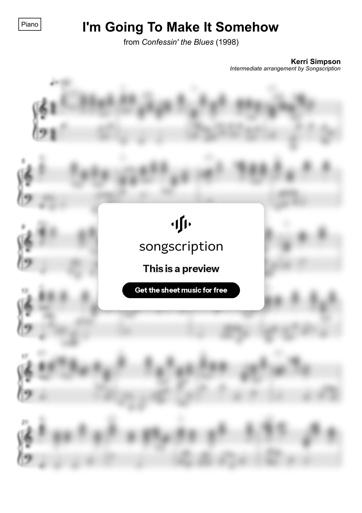 Intermediate Piano Sheet Music for "I'm Going To Make It Somehow" by Kerri Simpson