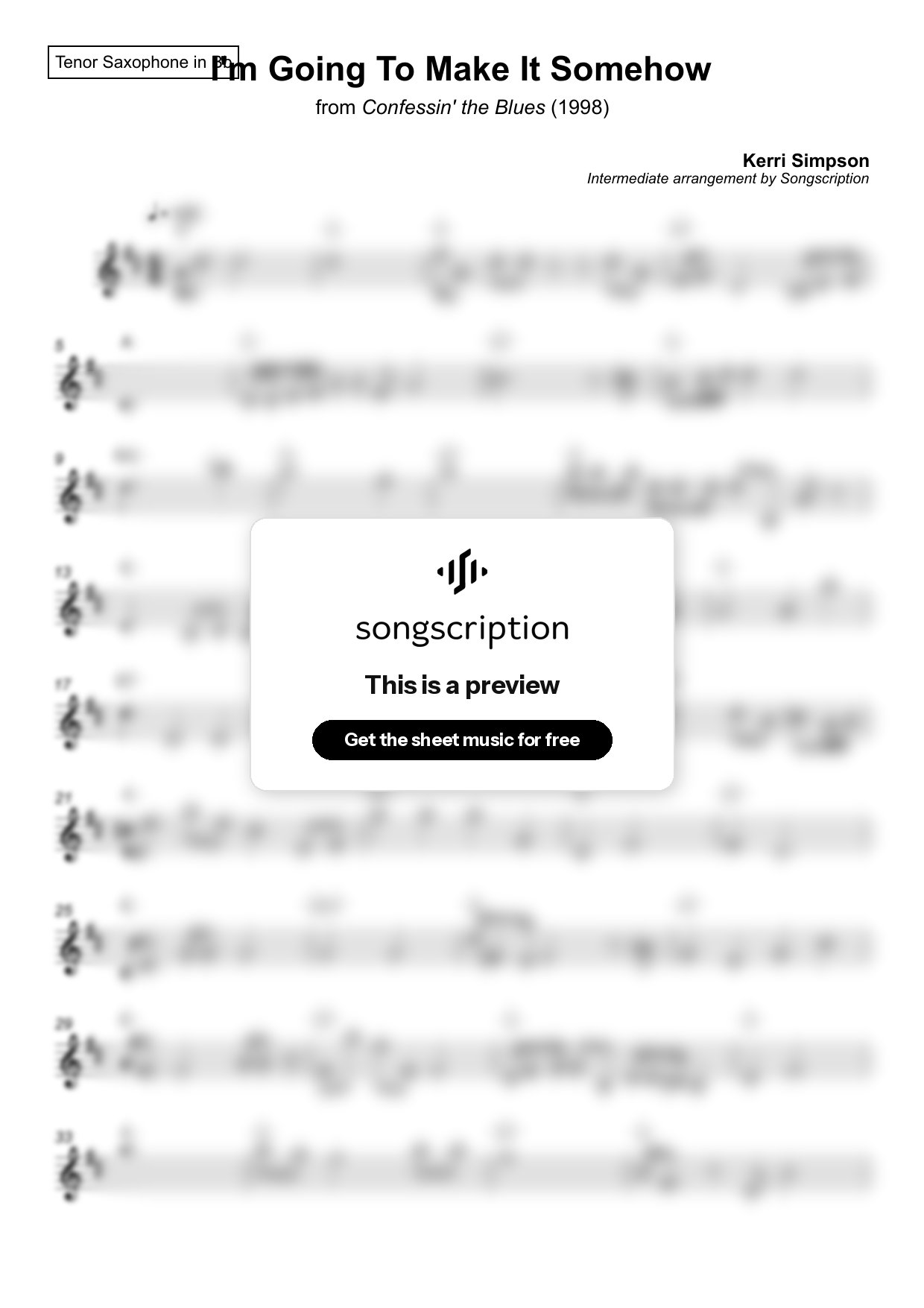 Intermediate Tenor Sax Sheet Music for "I'm Going To Make It Somehow" by Kerri Simpson