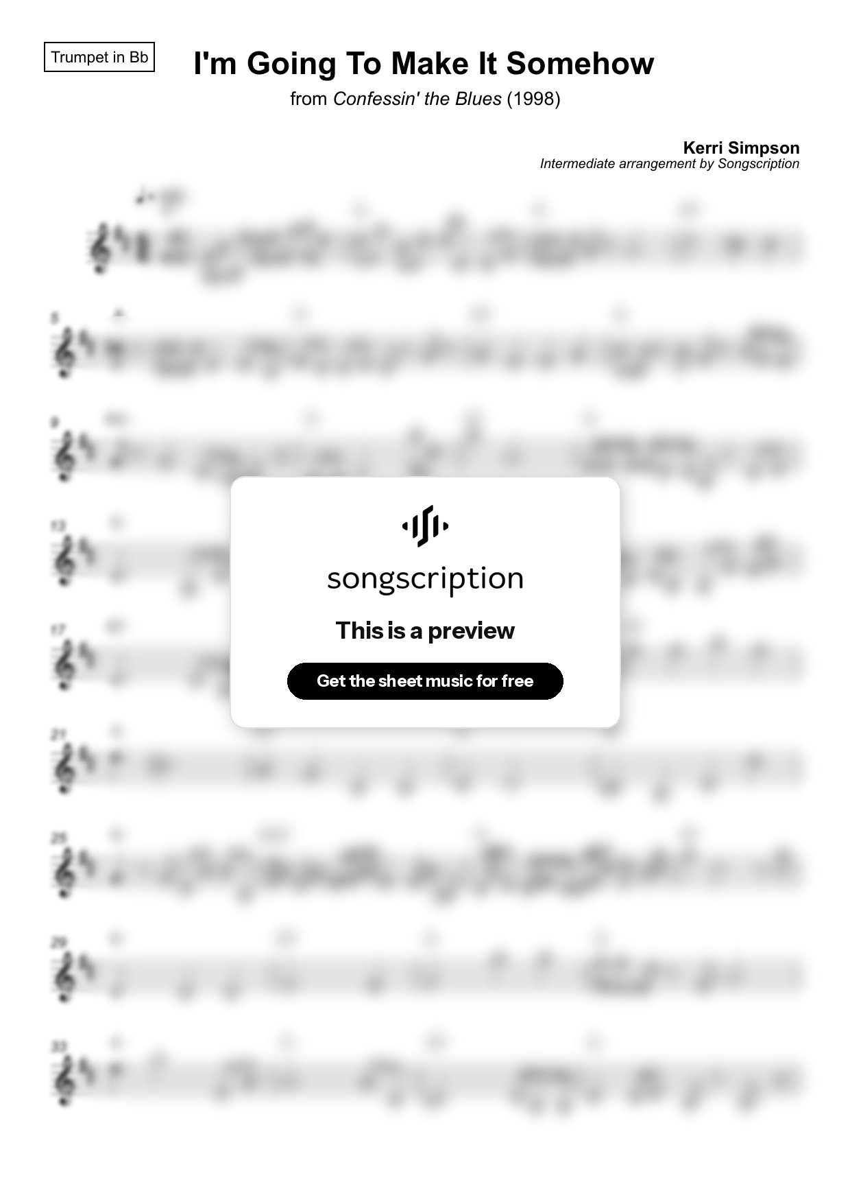 Intermediate Trumpet Sheet Music for "I'm Going To Make It Somehow" by Kerri Simpson