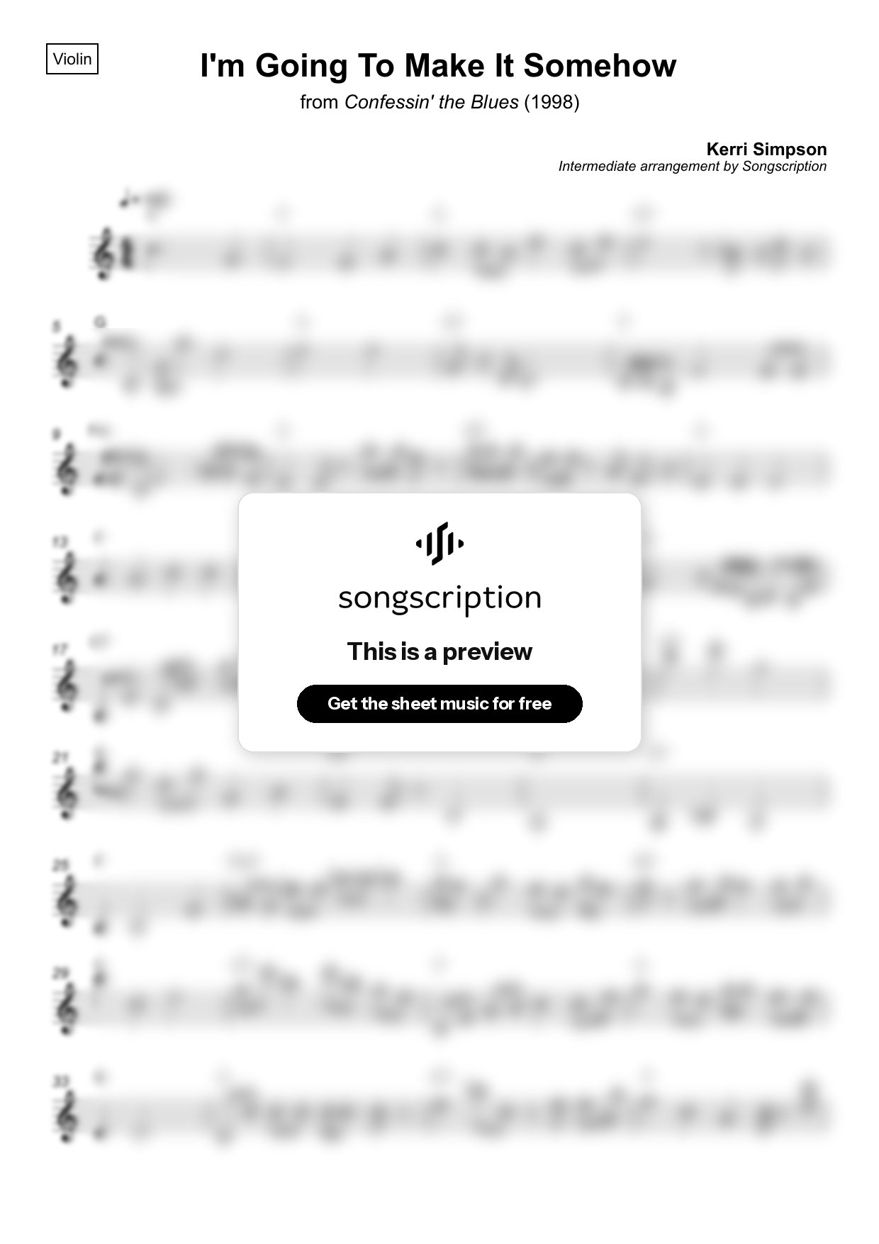 Intermediate Violin Sheet Music for "I'm Going To Make It Somehow" by Kerri Simpson
