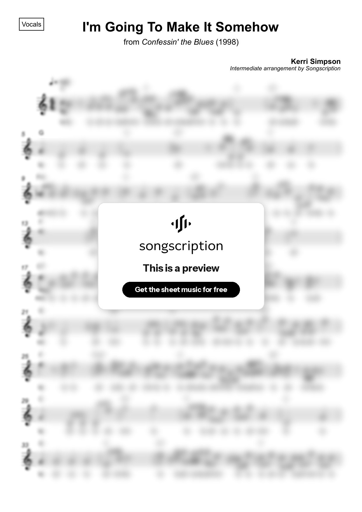 Intermediate Vocals Sheet Music for "I'm Going To Make It Somehow" by Kerri Simpson
