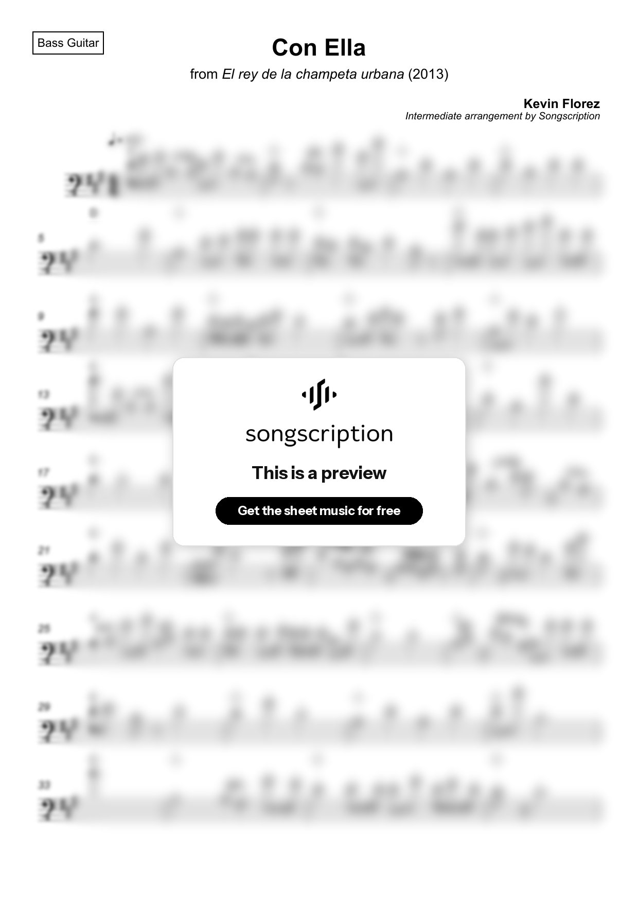 Intermediate Bass Guitar Sheet Music for "Con Ella" by Kevin Florez