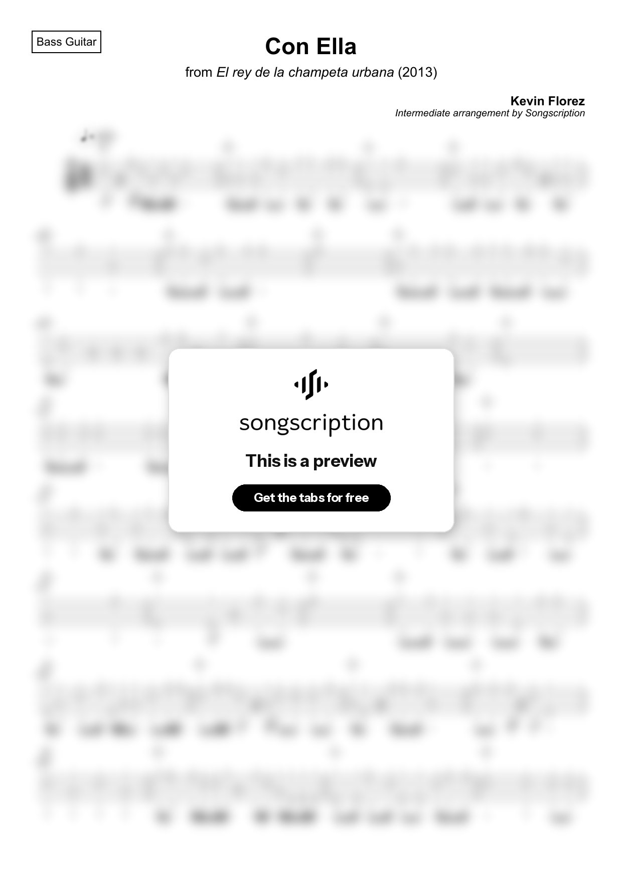 Intermediate Bass Guitar Tabs for "Con Ella" by Kevin Florez