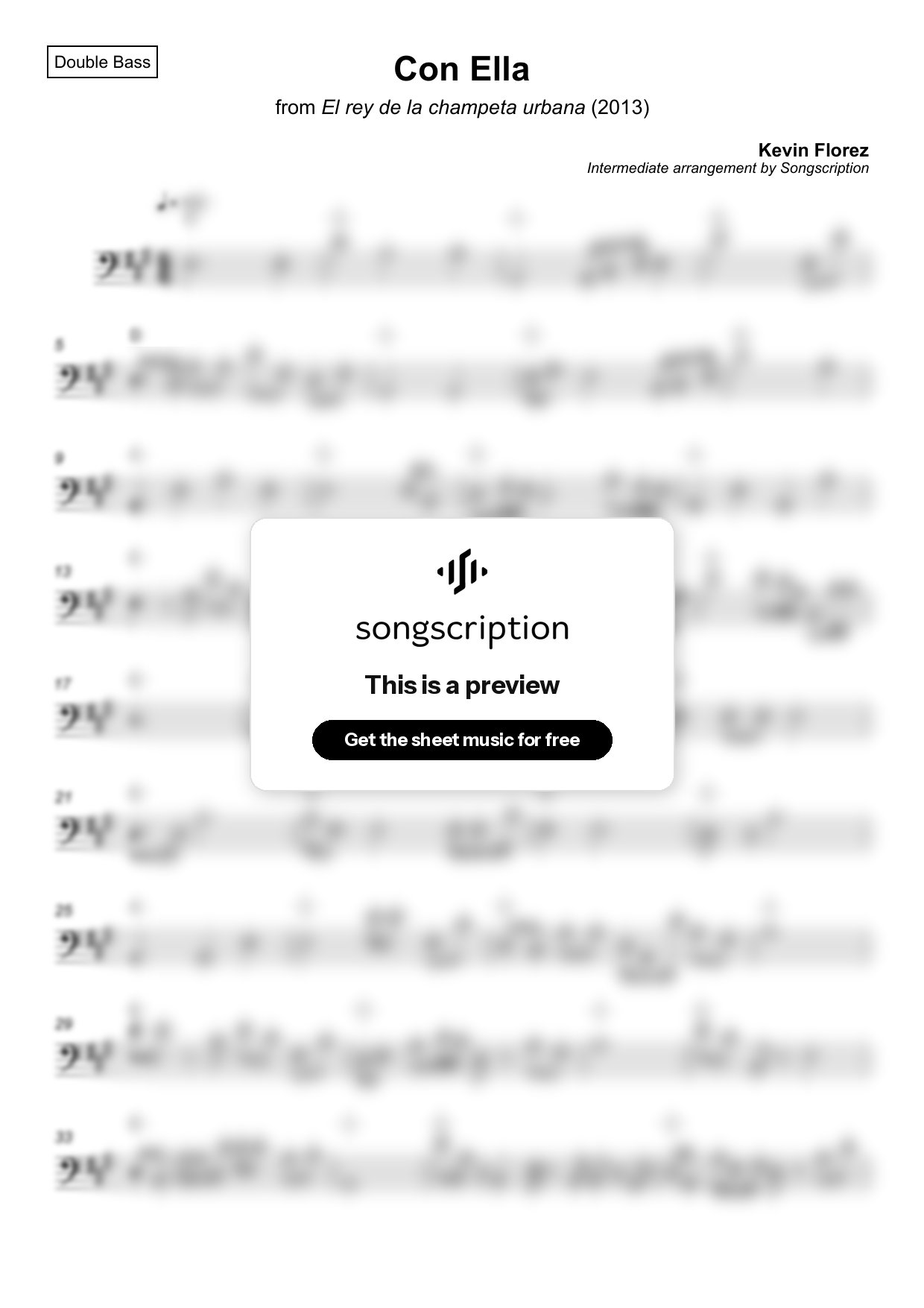 Intermediate Double Bass Sheet Music for "Con Ella" by Kevin Florez