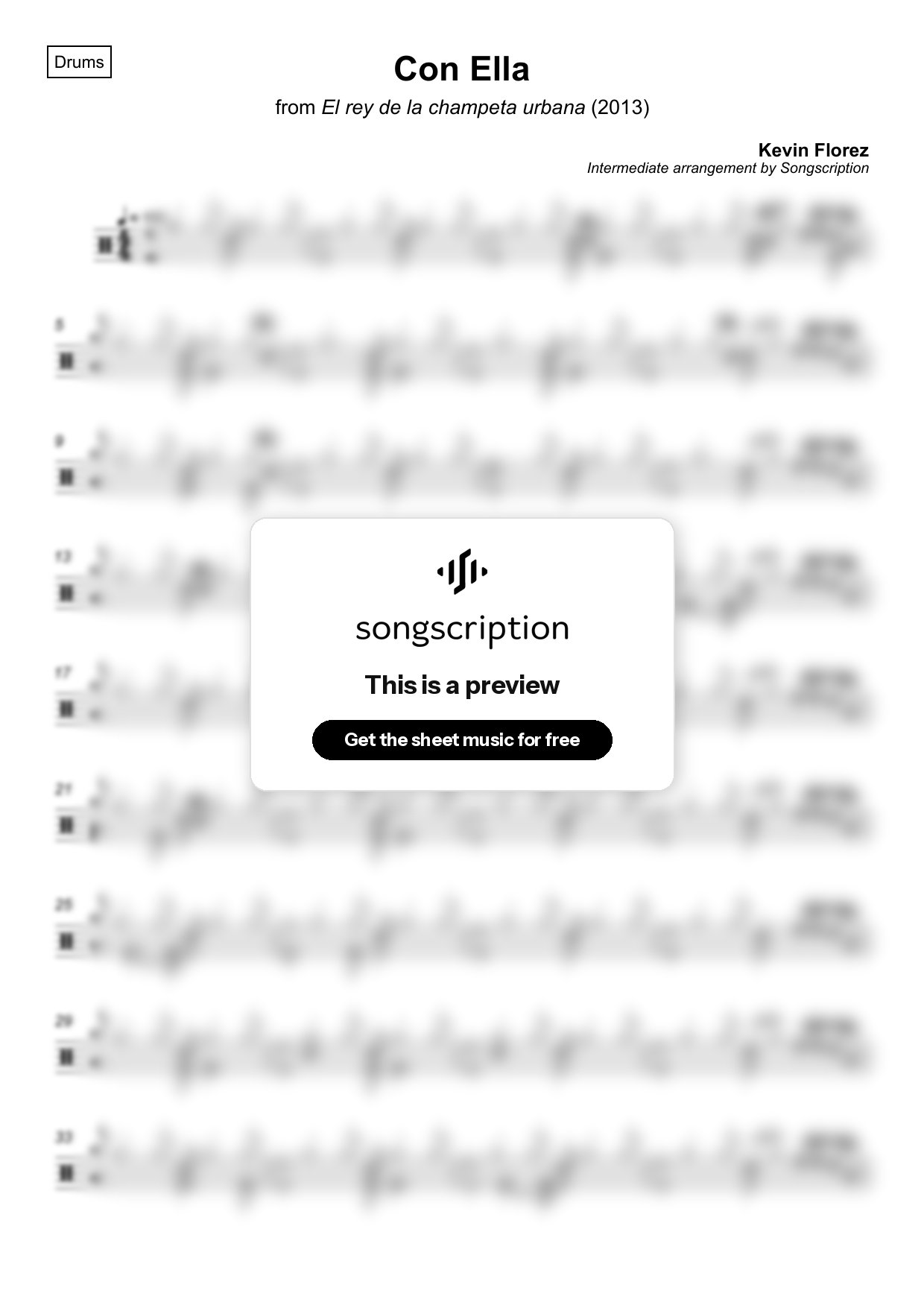 Intermediate Drums Sheet Music for "Con Ella" by Kevin Florez