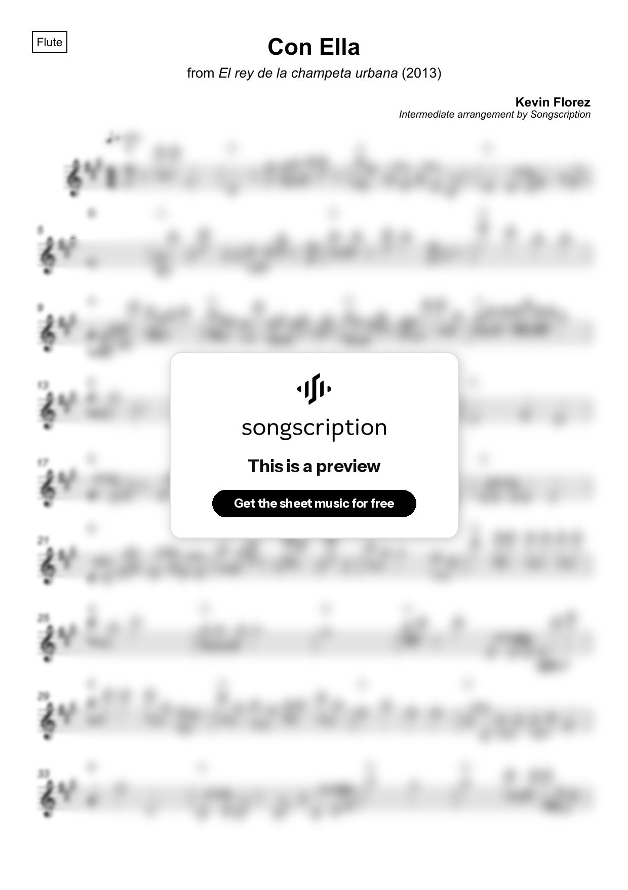Intermediate Flute Sheet Music for "Con Ella" by Kevin Florez