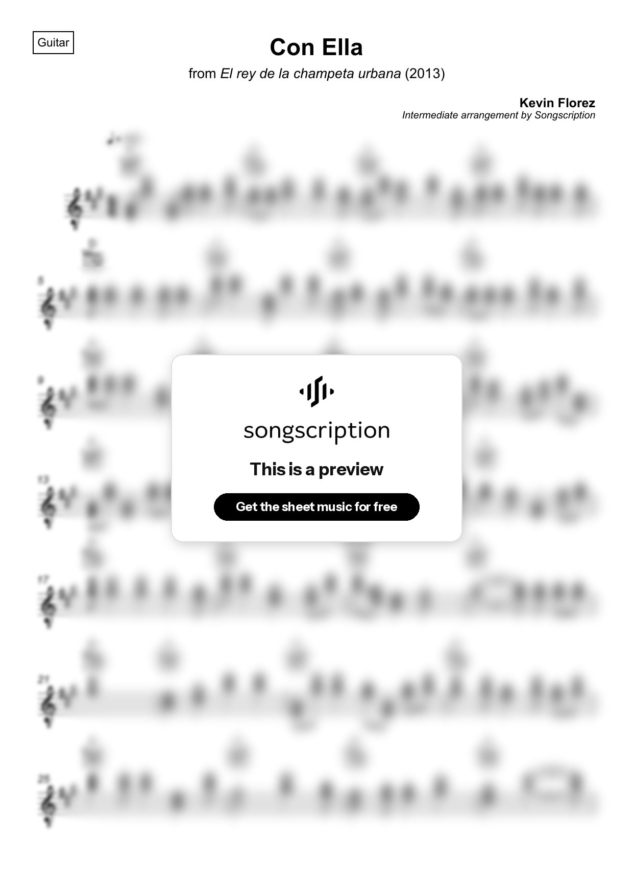 Intermediate Acoustic Guitar Sheet Music for "Con Ella" by Kevin Florez