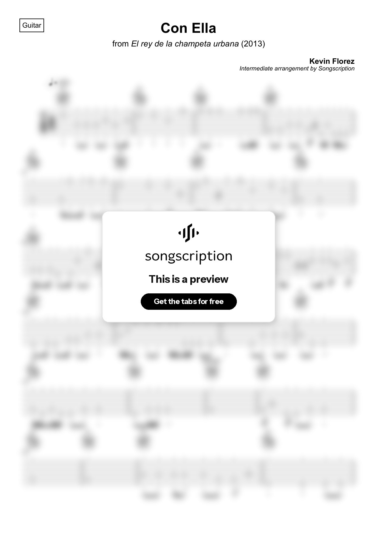 Intermediate Acoustic Guitar Tabs for "Con Ella" by Kevin Florez