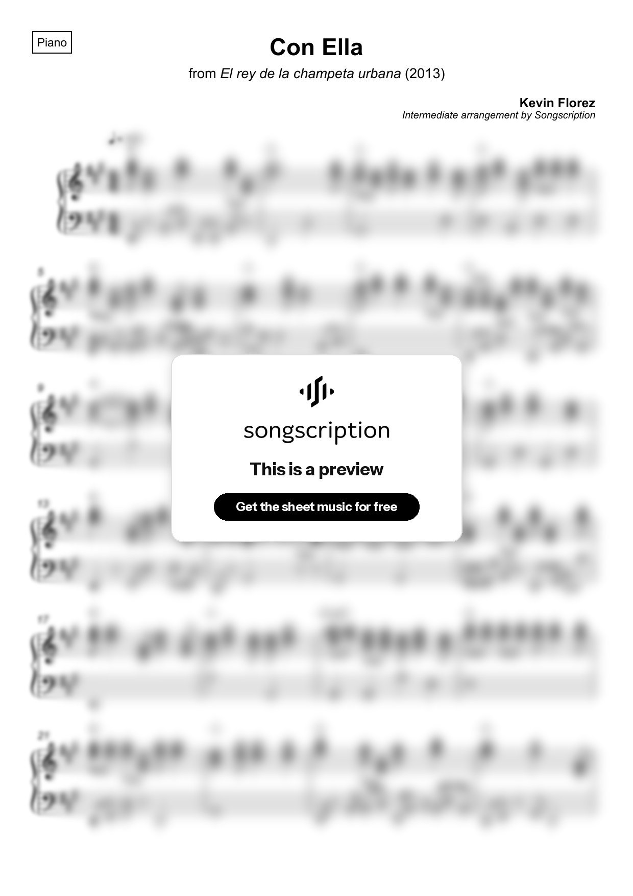 Intermediate Piano Sheet Music for "Con Ella" by Kevin Florez