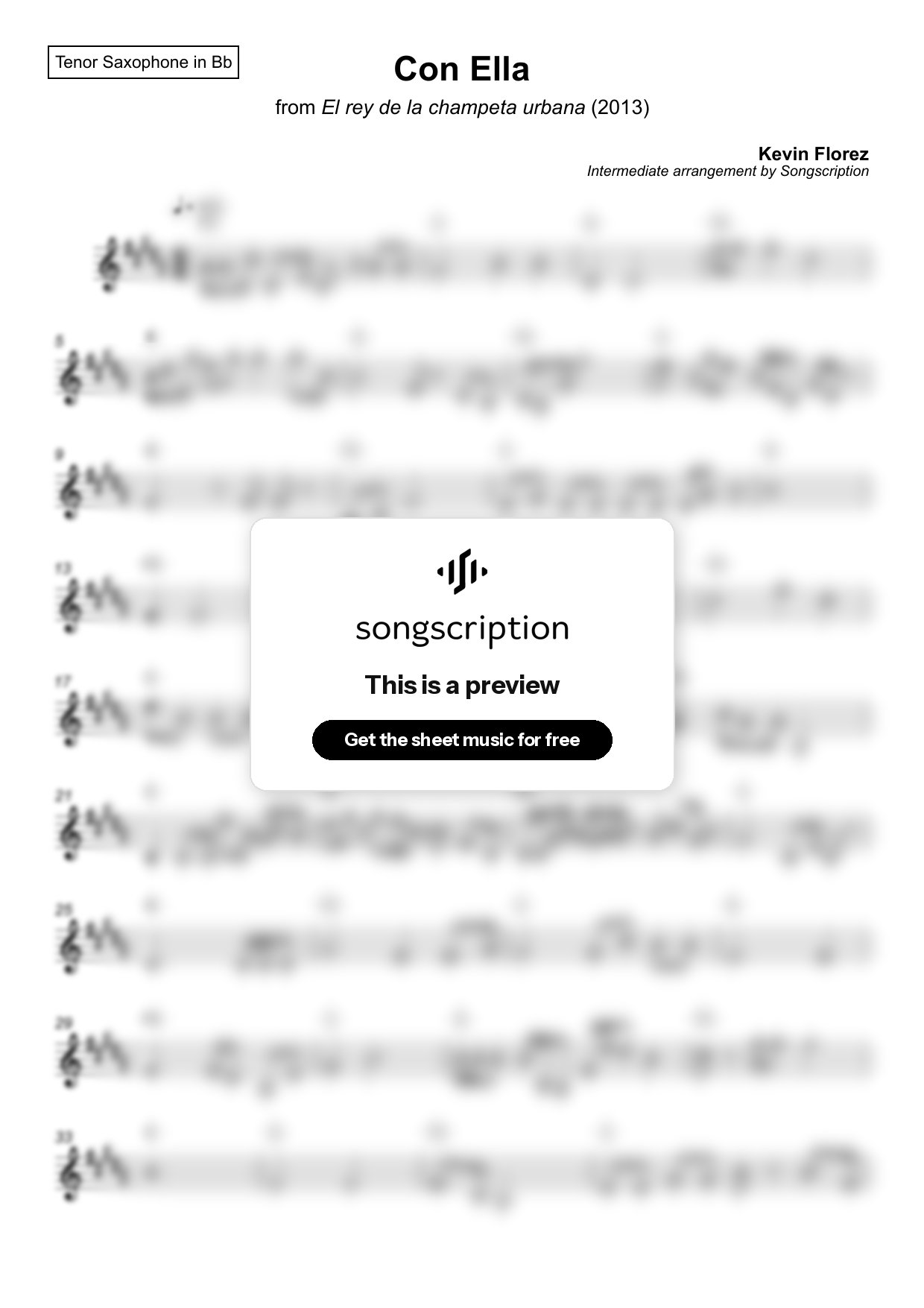 Intermediate Tenor Sax Sheet Music for "Con Ella" by Kevin Florez