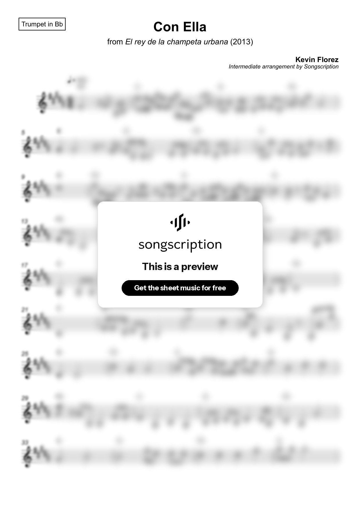 Intermediate Trumpet Sheet Music for "Con Ella" by Kevin Florez