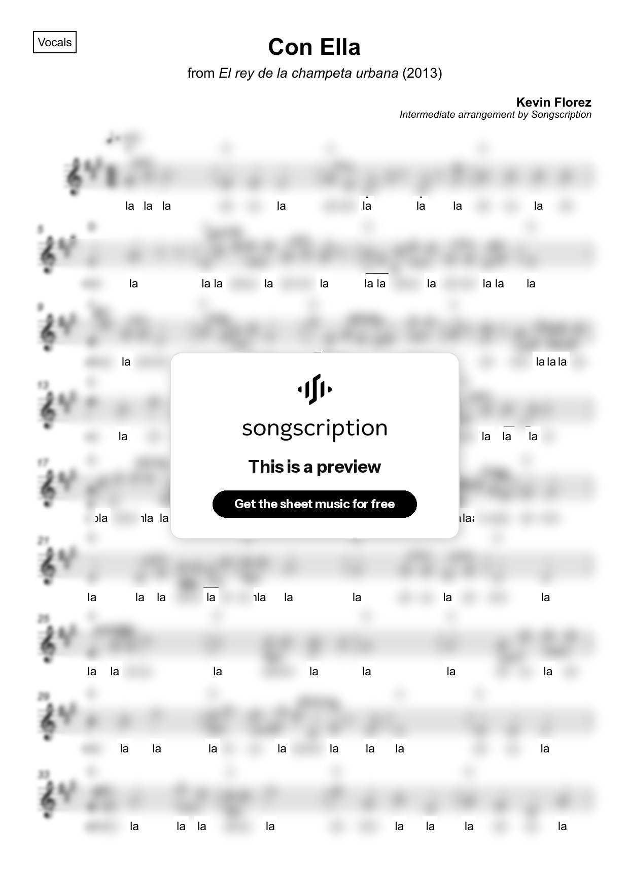 Intermediate Vocals Sheet Music for "Con Ella" by Kevin Florez