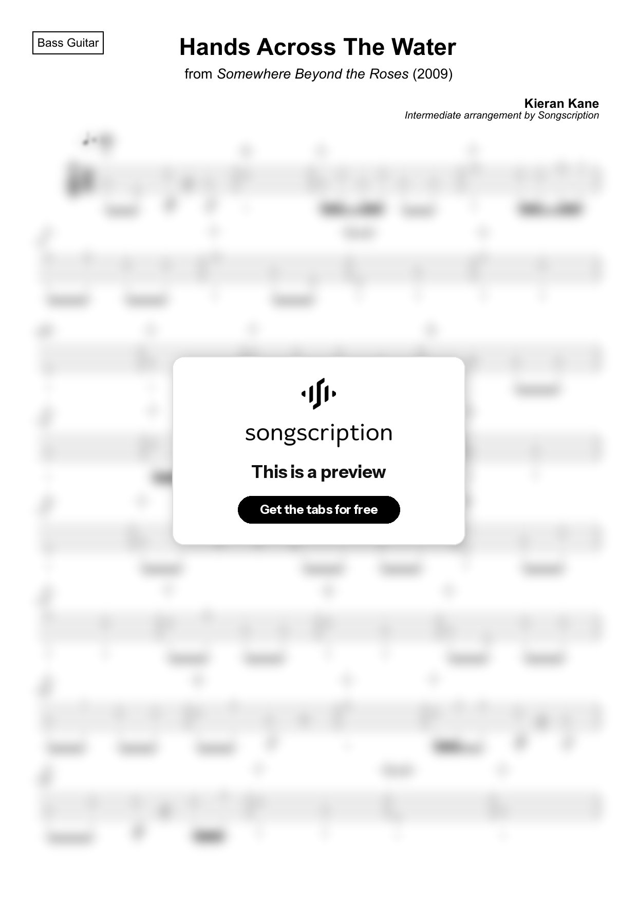 Intermediate Bass Guitar Tabs for "Hands Across The Water" by Kieran Kane